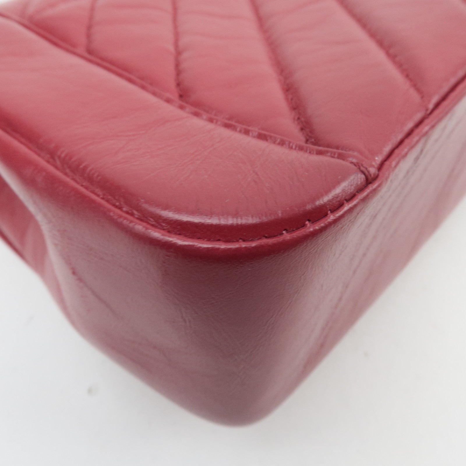 CHANEL Chevron V Stitch 2Way Top Handle Chain Shoulder Bag Calf Leather Red Gold HDW