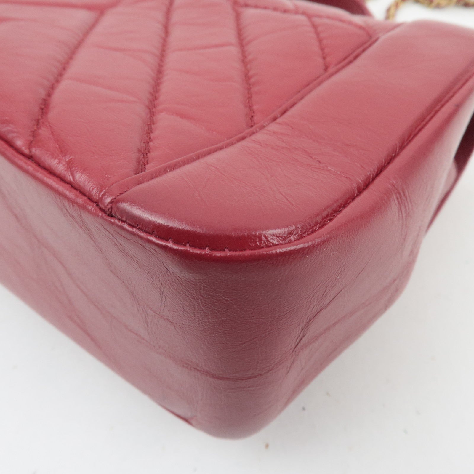 CHANEL Chevron V Stitch 2Way Top Handle Chain Shoulder Bag Calf Leather Red Gold HDW