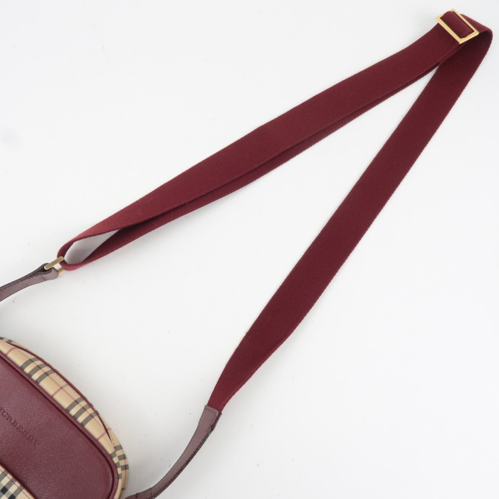 BURBERRY Nova Plaid Shoulder Bag Canvas Leather Beige Bordeaux