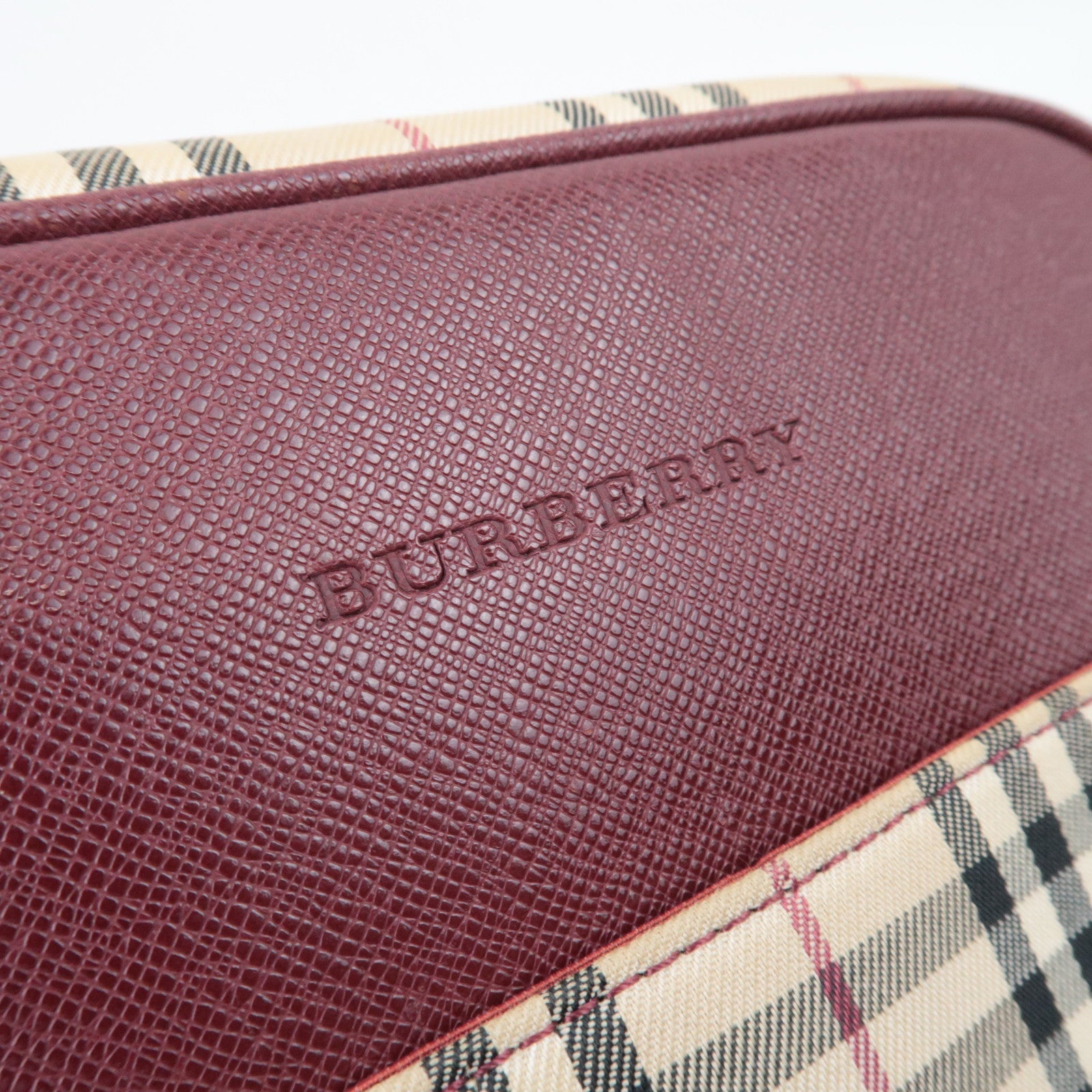 BURBERRY Nova Plaid Shoulder Bag Canvas Leather Beige Bordeaux