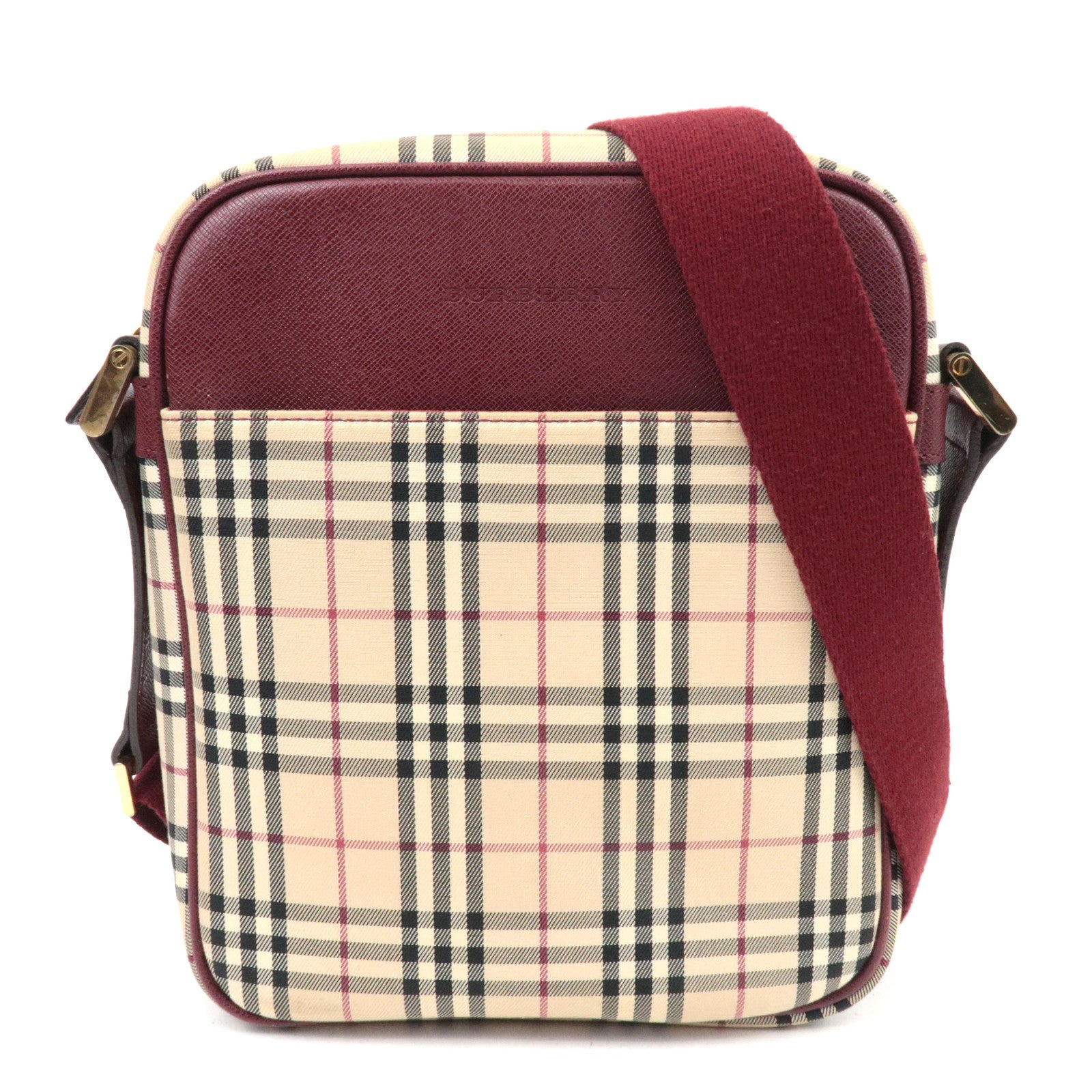 BURBERRY Nova Plaid Shoulder Bag Canvas Leather Beige Bordeaux85534