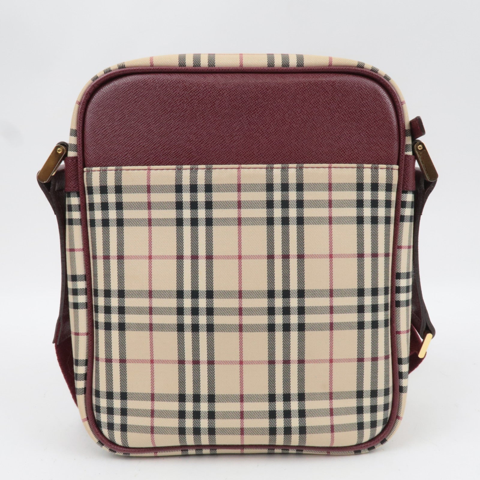BURBERRY Nova Plaid Shoulder Bag Canvas Leather Beige Bordeaux
