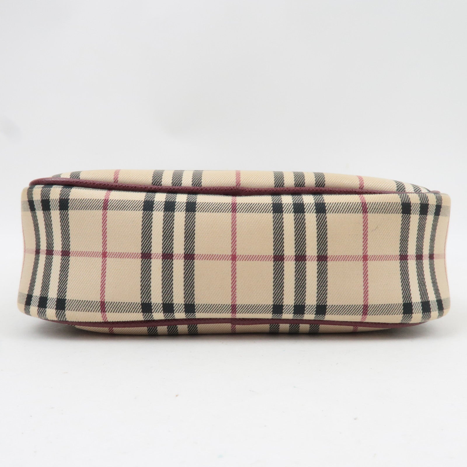 BURBERRY Nova Plaid Shoulder Bag Canvas Leather Beige Bordeaux