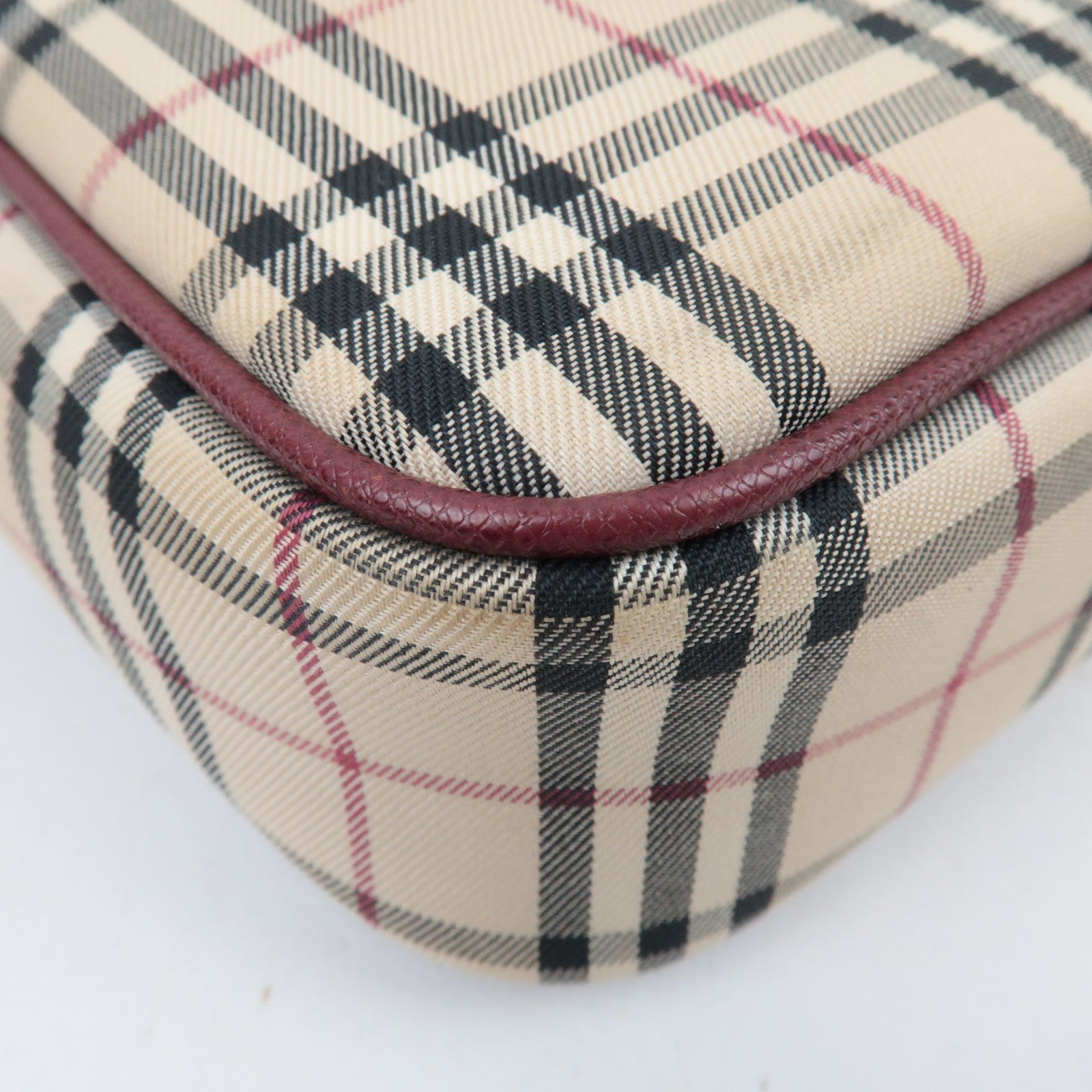 BURBERRY Nova Plaid Shoulder Bag Canvas Leather Beige Bordeaux