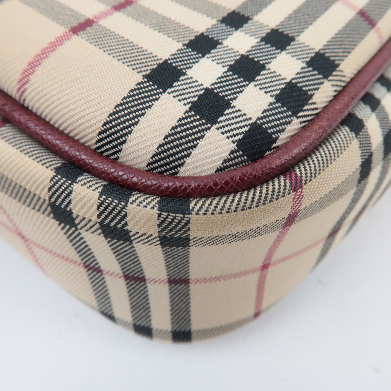 BURBERRY Nova Plaid Shoulder Bag Canvas Leather Beige Bordeaux