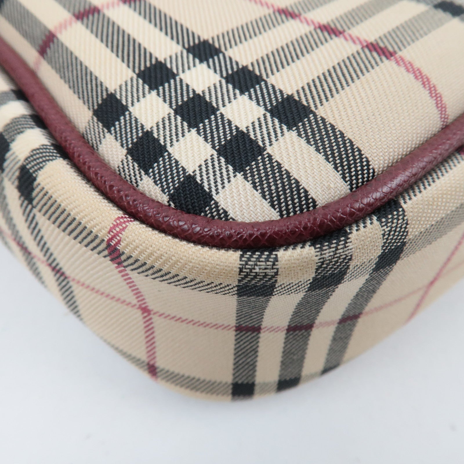 BURBERRY Nova Plaid Shoulder Bag Canvas Leather Beige Bordeaux