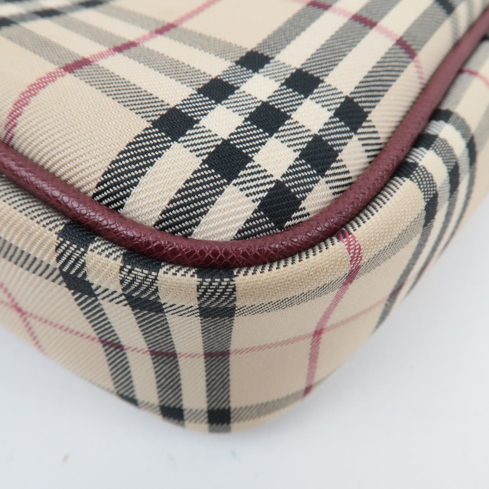 BURBERRY Nova Plaid Shoulder Bag Canvas Leather Beige Bordeaux