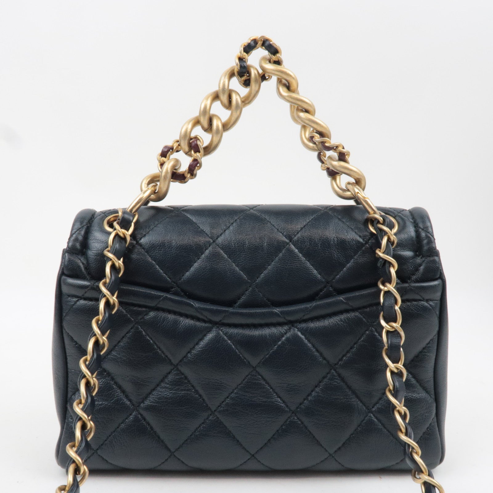 CHANEL Small Matelasse 2Way Chain Shoulder Bag Lambskin Navy