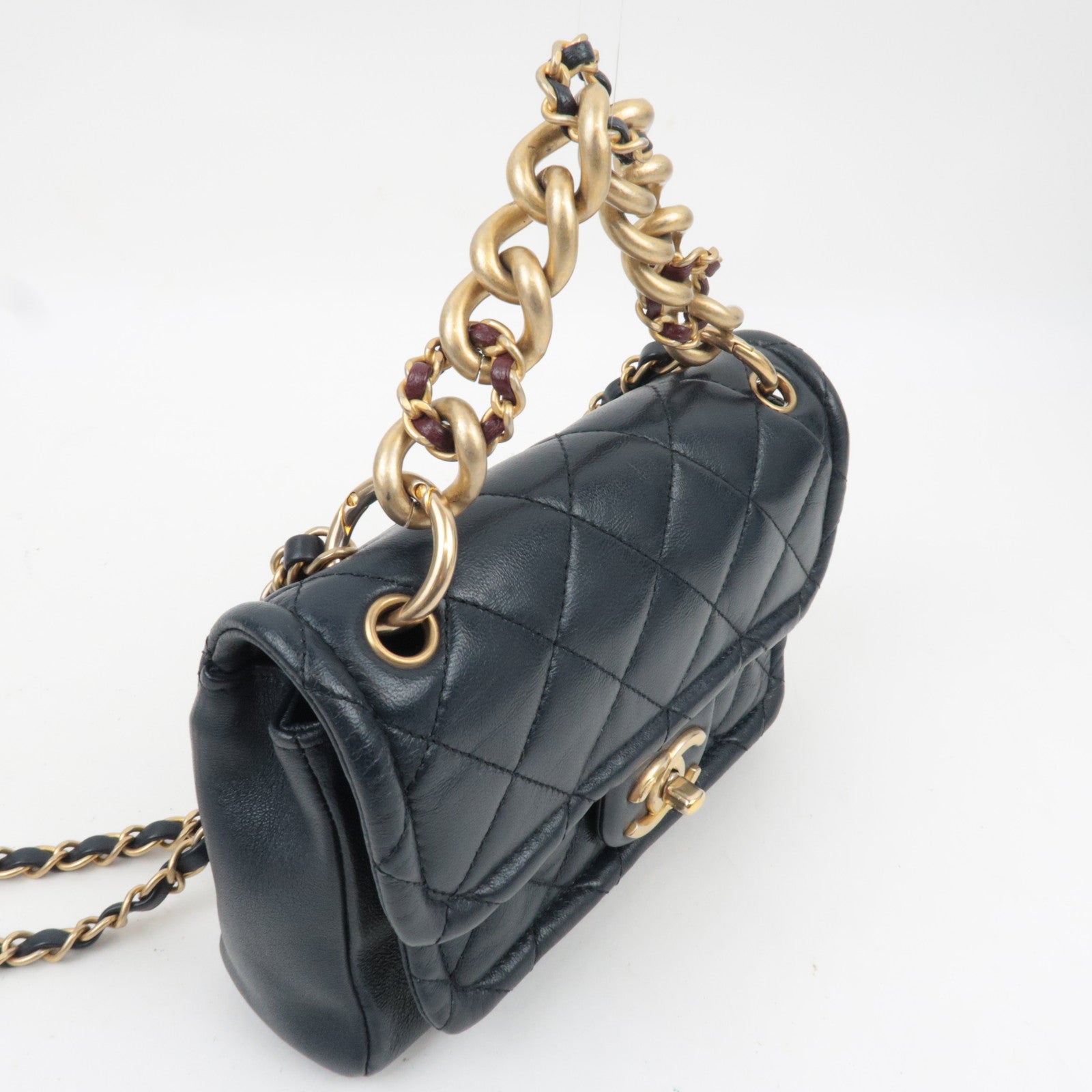 CHANEL Small Matelasse 2Way Chain Shoulder Bag Lambskin Navy