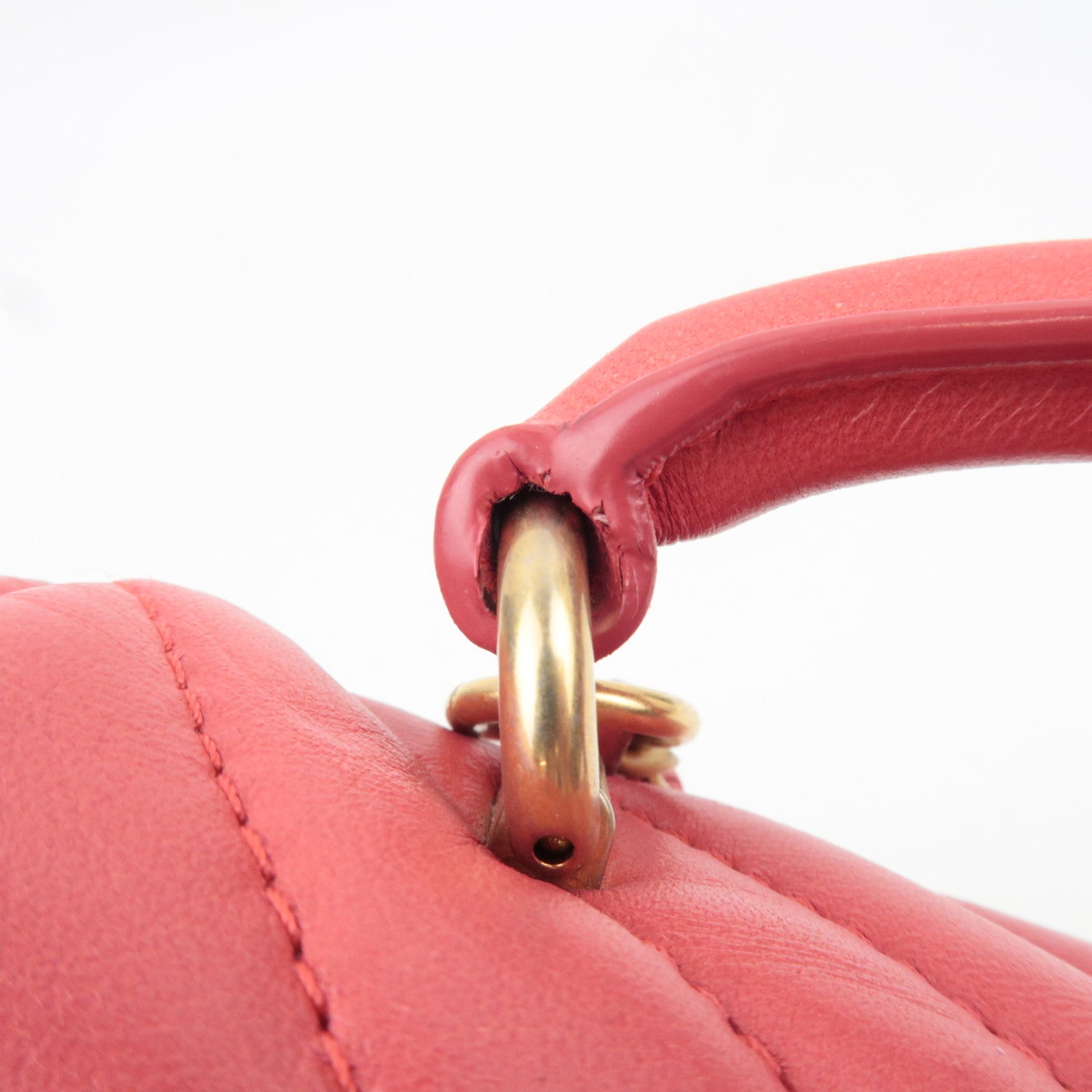 CHANEL Chevron V-Stitch 2Way Top Handle Chain Shoulder Bag Lambskin Pink 24321145