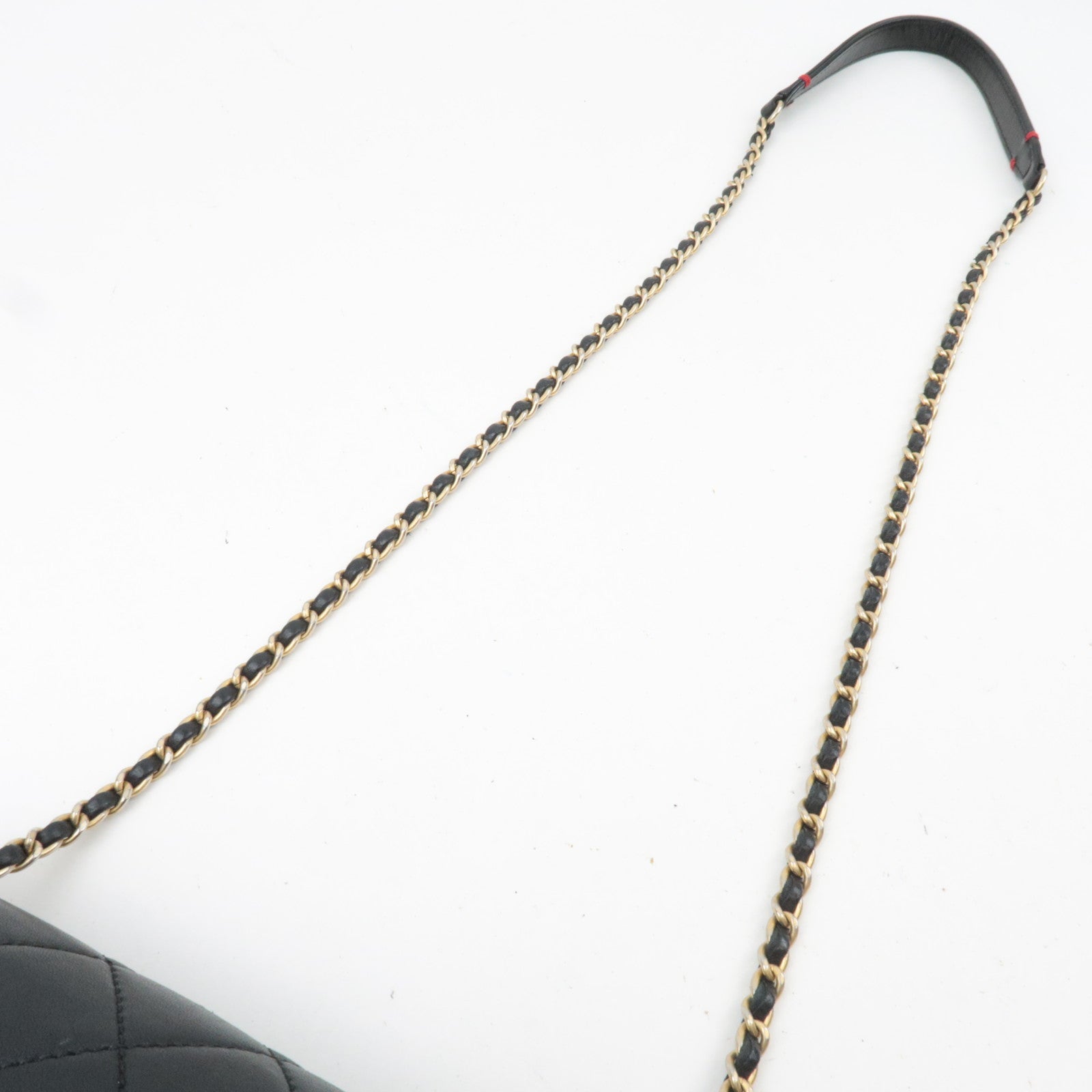 CHANEL Matelasse Red Stitch Chain Shoulder Bag Lambskin Black 23446567