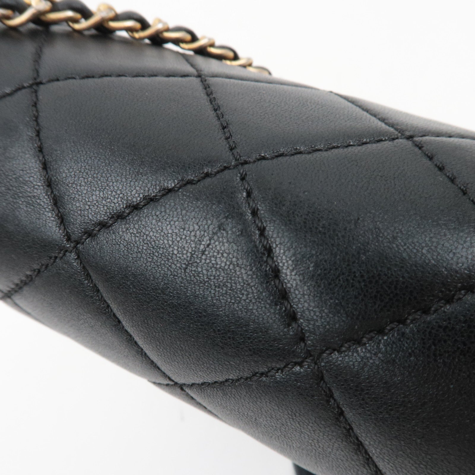 CHANEL Matelasse Red Stitch Chain Shoulder Bag Lambskin Black 23446567