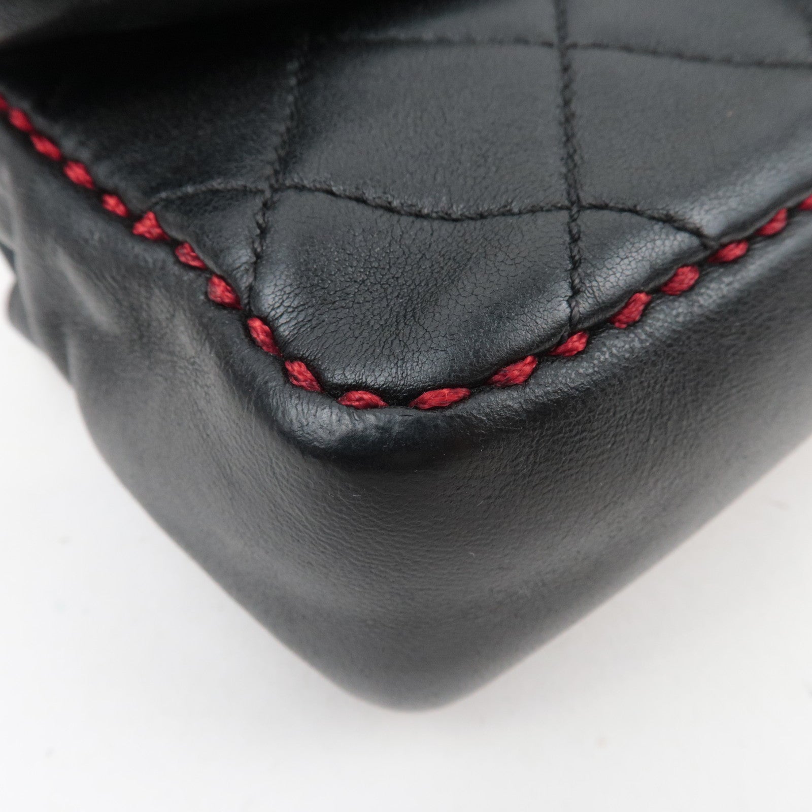 CHANEL Matelasse Red Stitch Chain Shoulder Bag Lambskin Black 23446567