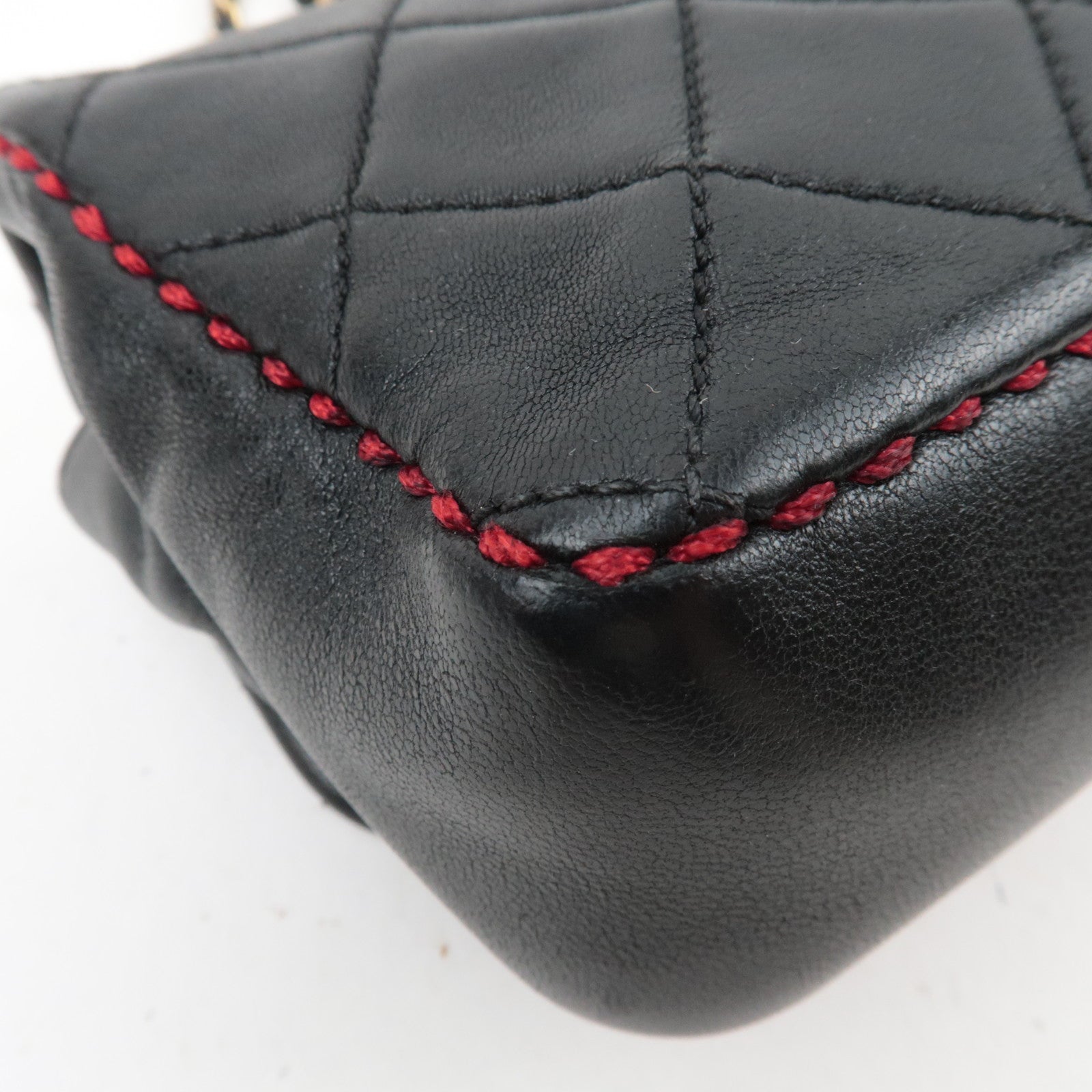 CHANEL Matelasse Red Stitch Chain Shoulder Bag Lambskin Black 23446567
