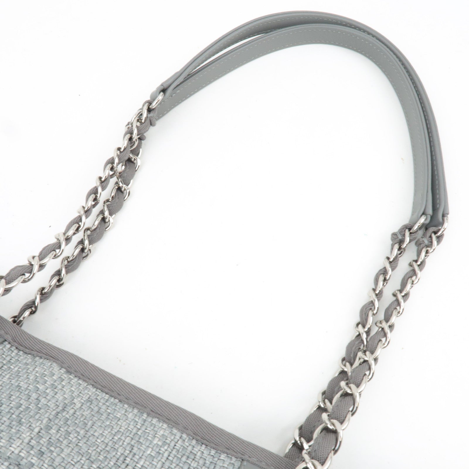 CHANEL Deauville MM Chain Tote Raffia Gray A67001