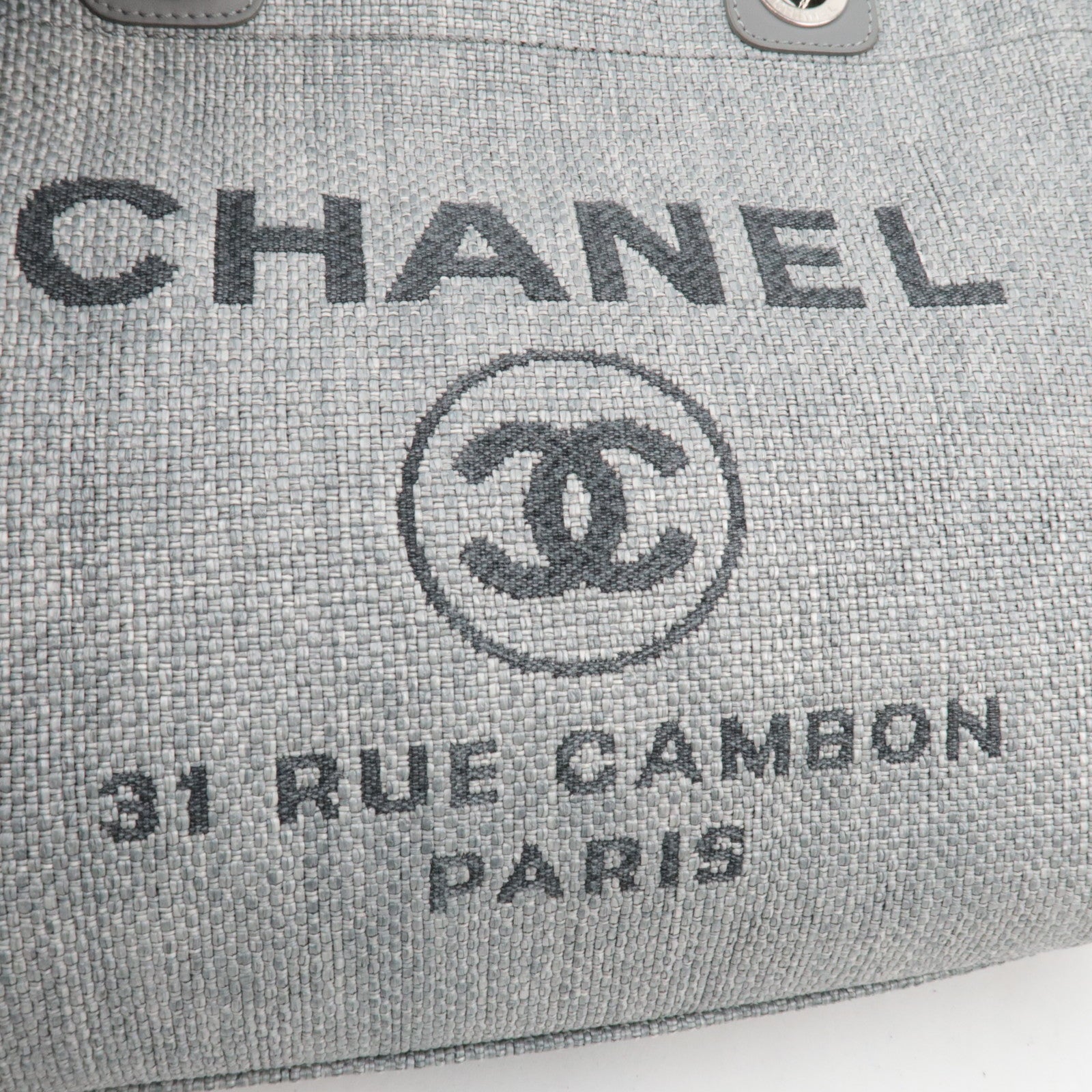 CHANEL Deauville MM Chain Tote Raffia Gray A67001