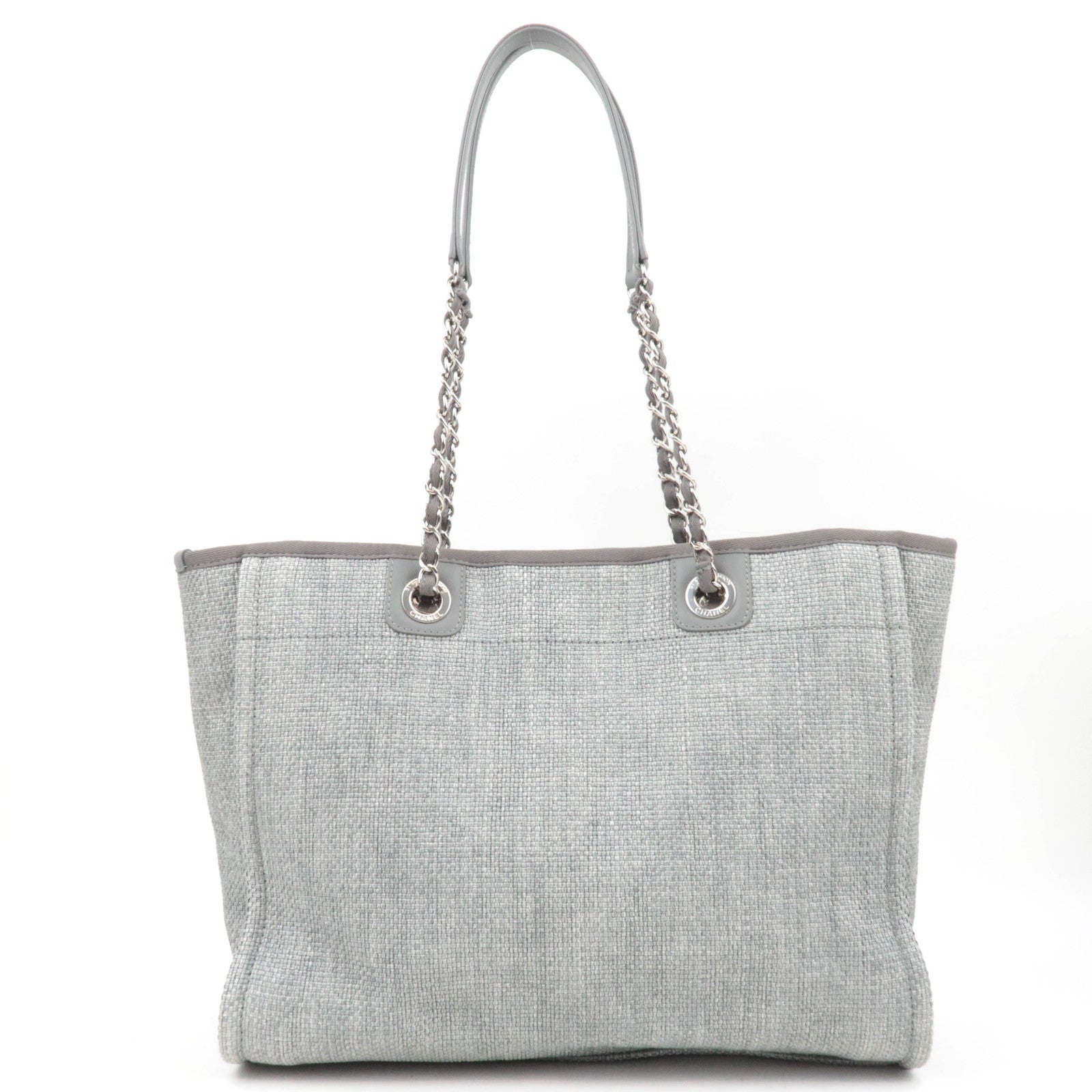 CHANEL Deauville MM Chain Tote Raffia Gray A67001