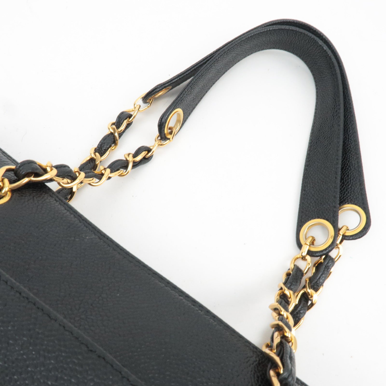 CHANEL Coco Mark Chain Tote Bag Caviar Skin Black Gold HDW