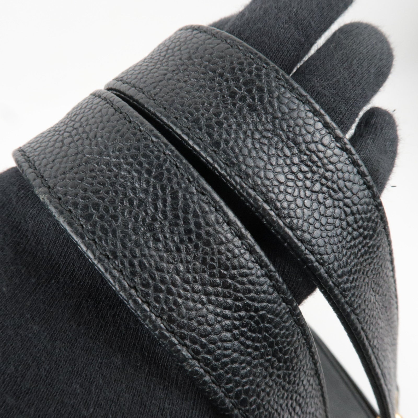 CHANEL Coco Mark Chain Tote Bag Caviar Skin Black Gold HDW