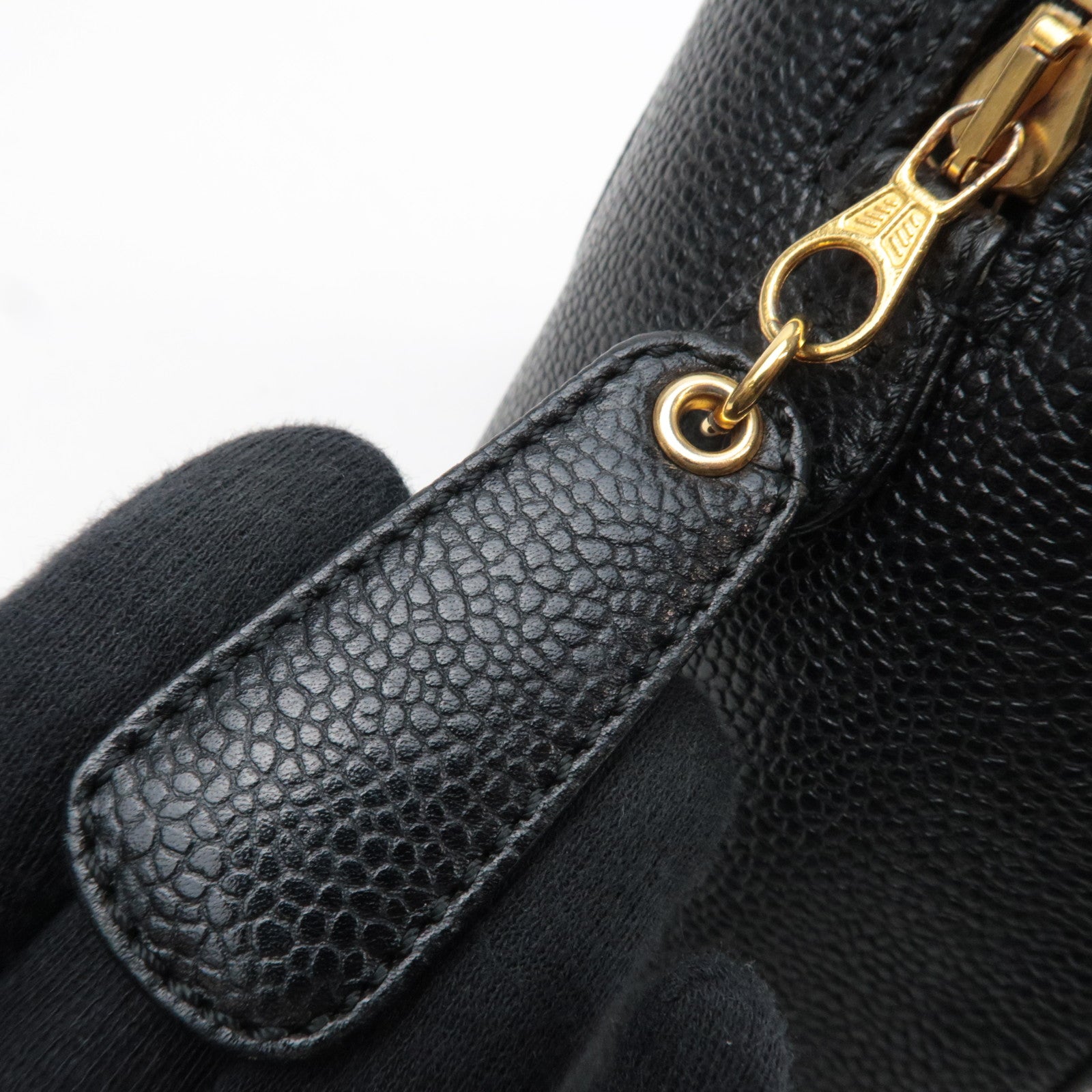 CHANEL Coco Mark Chain Tote Bag Caviar Skin Black Gold HDW