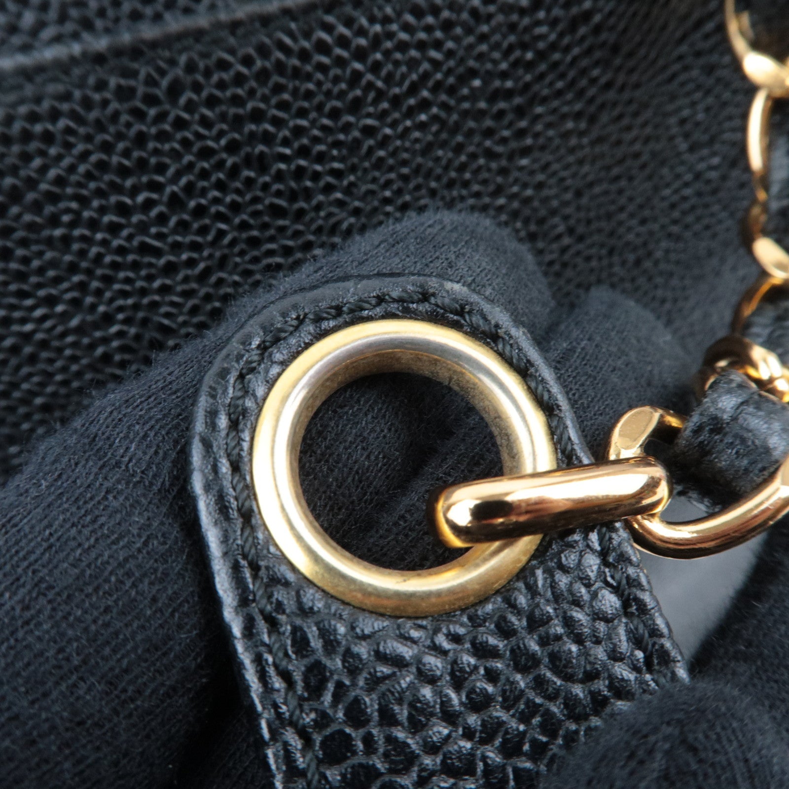 CHANEL Coco Mark Chain Tote Bag Caviar Skin Black Gold HDW