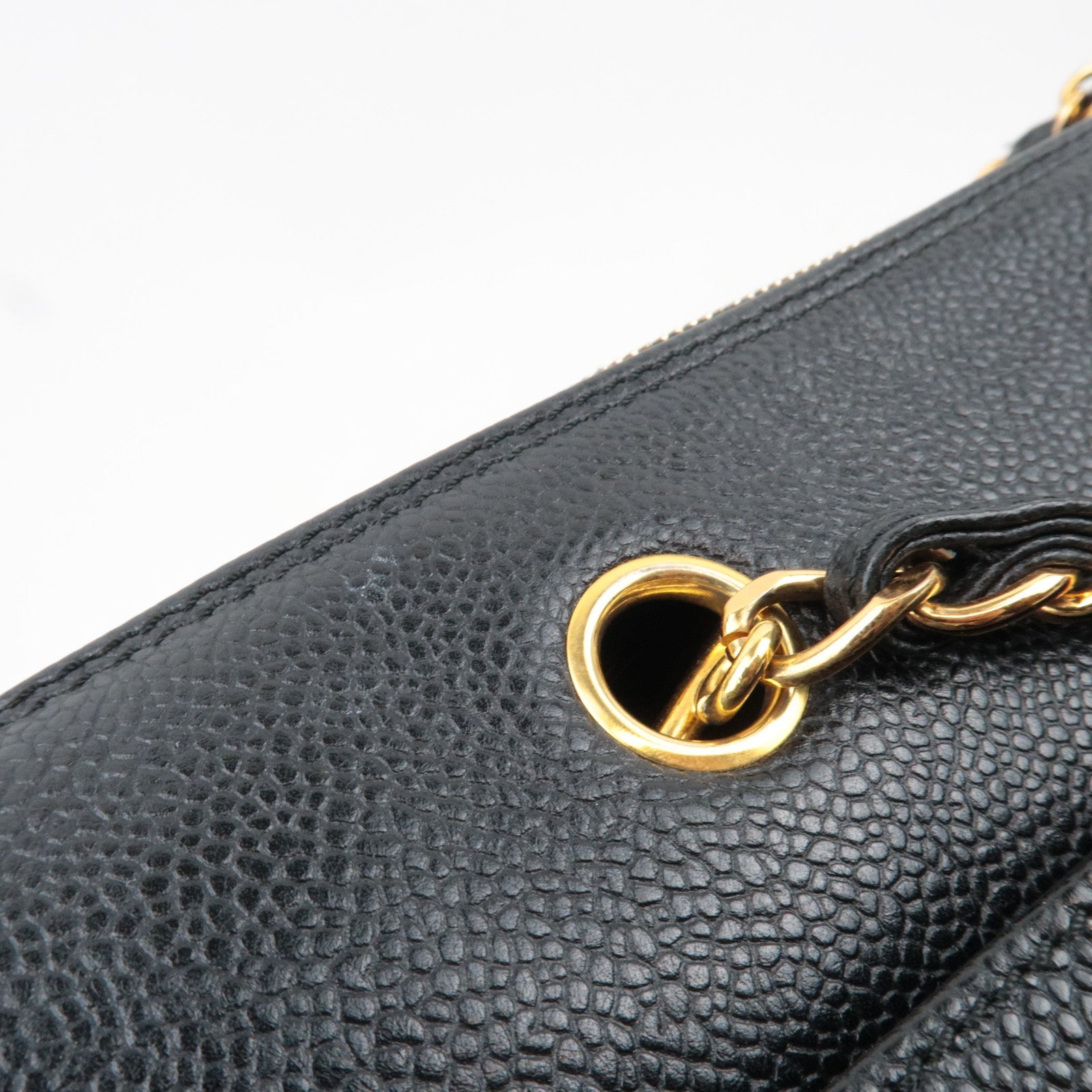 CHANEL Coco Mark Chain Tote Bag Caviar Skin Black Gold HDW