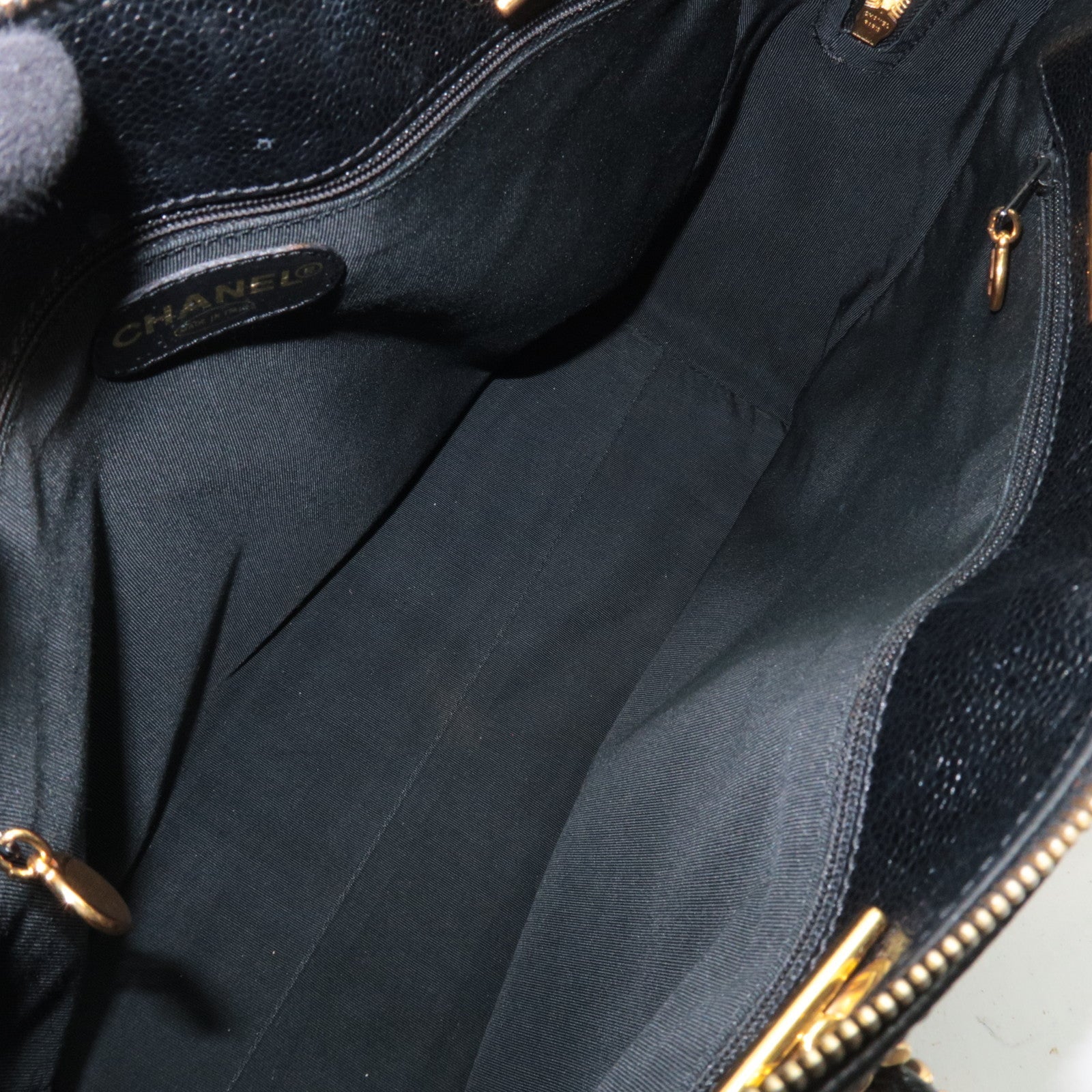 CHANEL Coco Mark Chain Tote Bag Caviar Skin Black Gold HDW