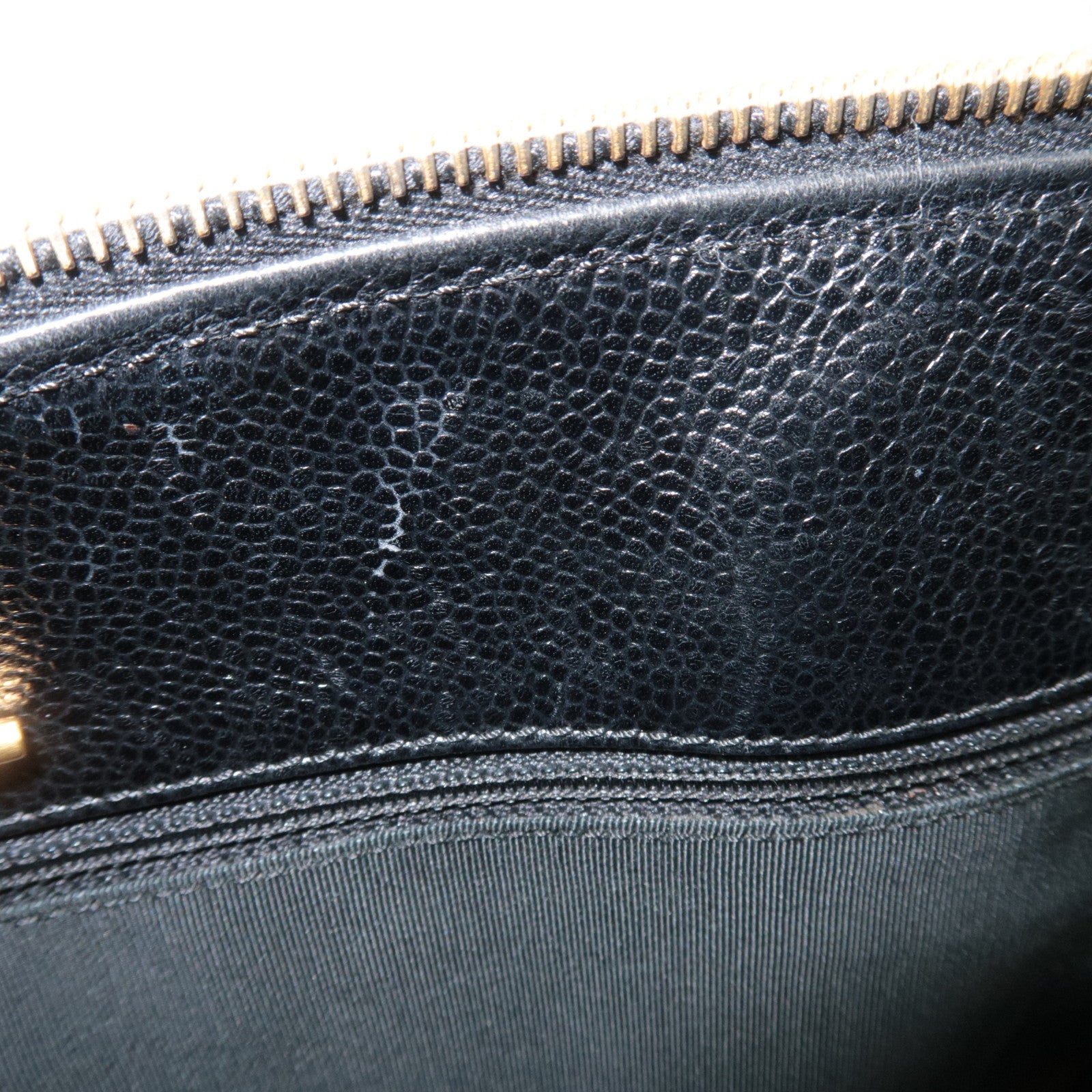 CHANEL Coco Mark Chain Tote Bag Caviar Skin Black Gold HDW