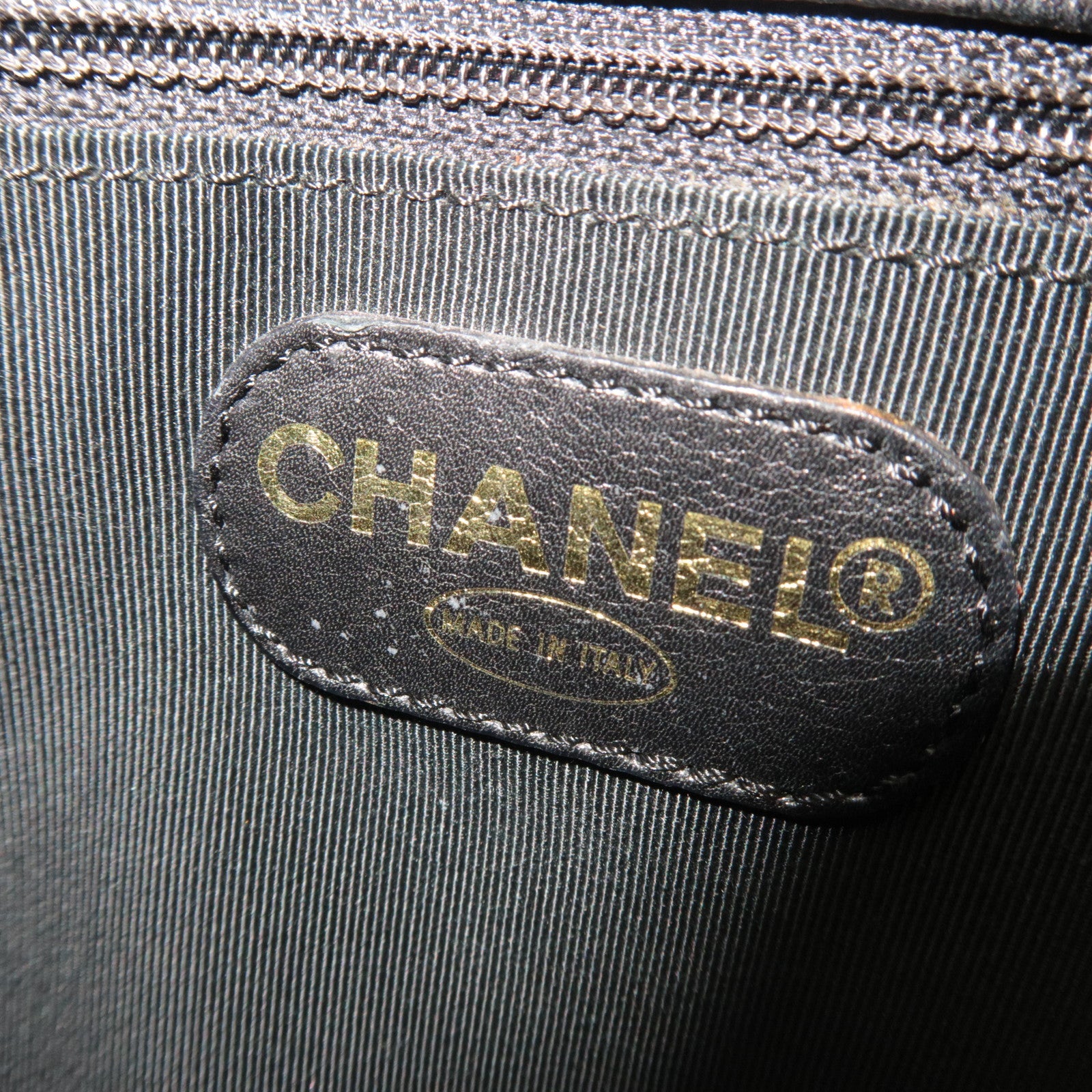 CHANEL Coco Mark Chain Tote Bag Caviar Skin Black Gold HDW