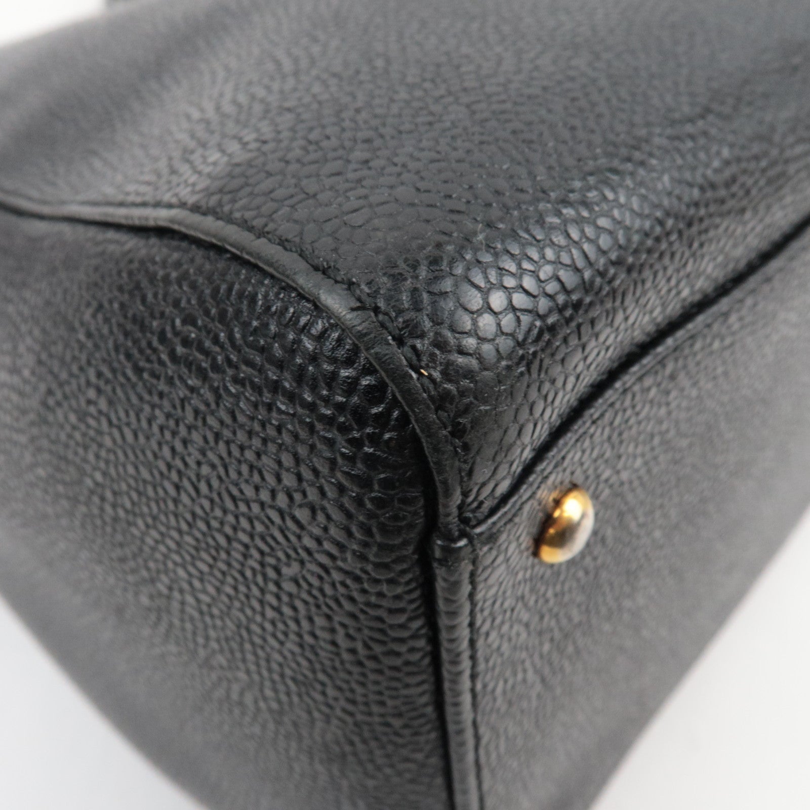 CHANEL Coco Mark Chain Tote Bag Caviar Skin Black Gold HDW