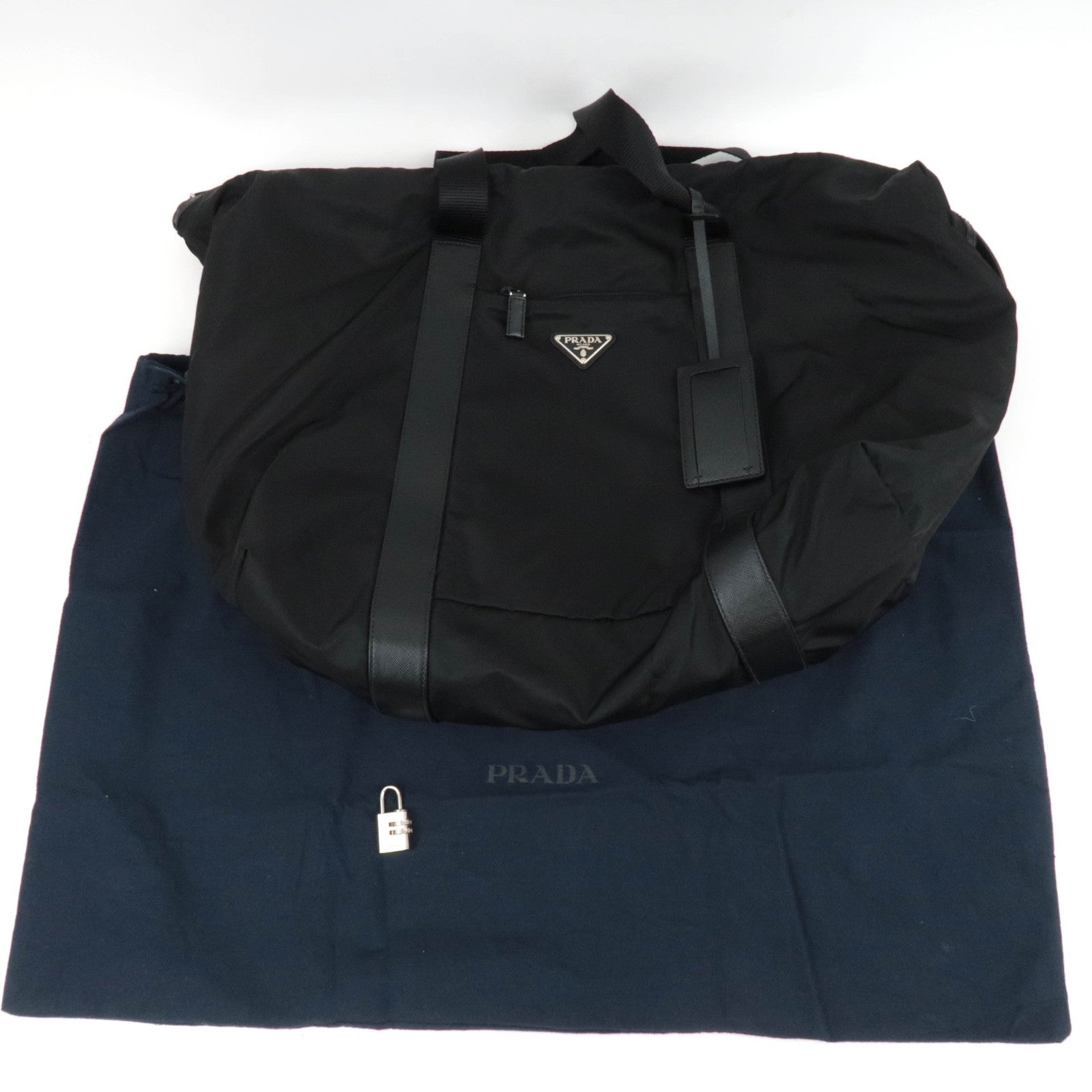 PRADA Nylon Leather Big Boston Bag Black