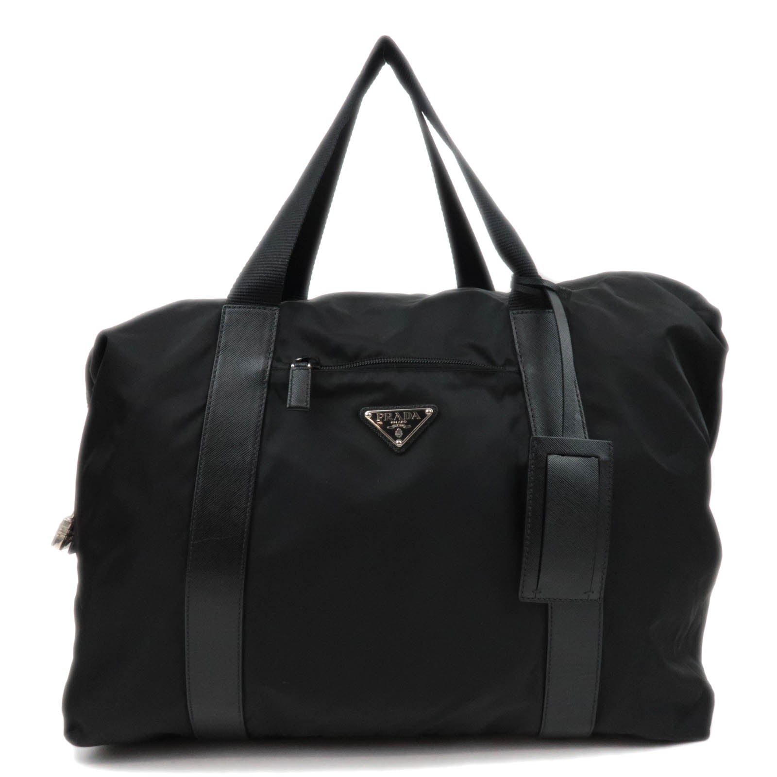 PRADA Nylon Leather Big Boston Bag Black85553