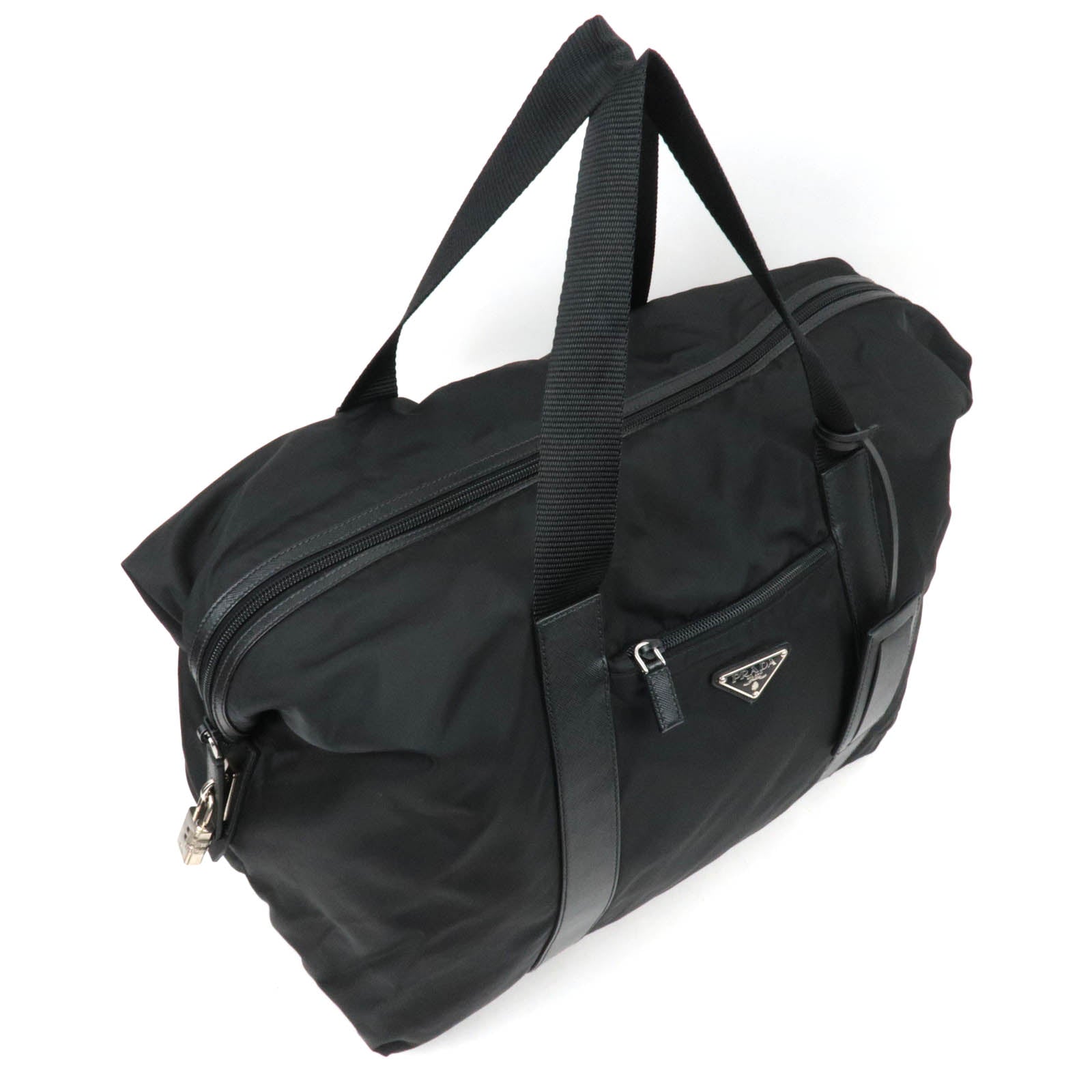 PRADA Nylon Leather Big Boston Bag Black