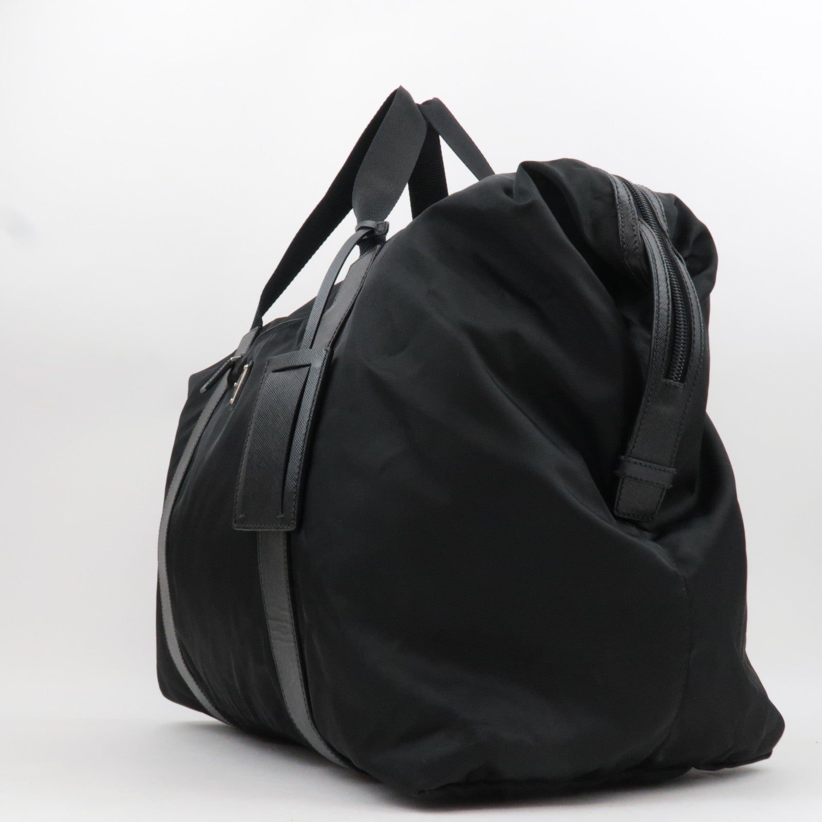 PRADA Nylon Leather Big Boston Bag Black