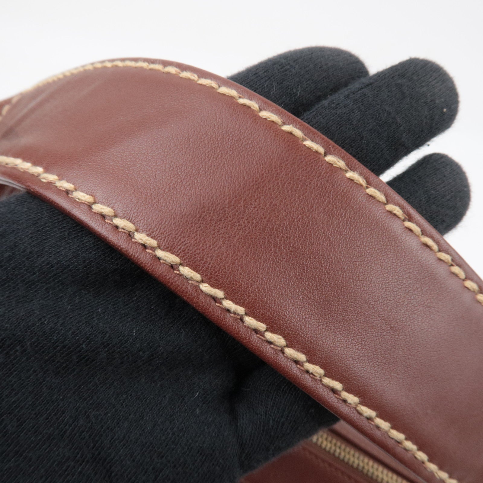 CHANEL Wild Stitch Chain Leather Shoulder Bag Brown