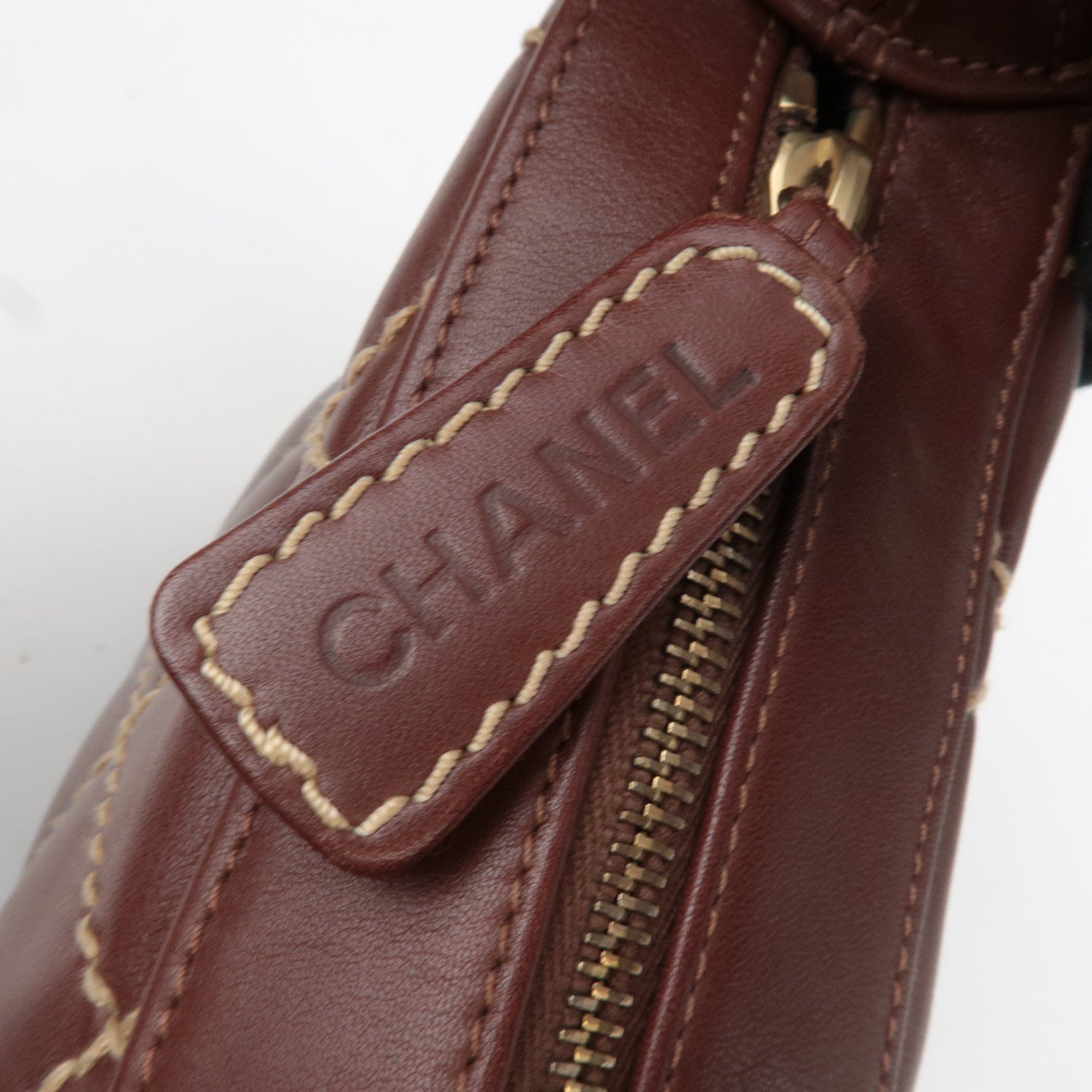 CHANEL Wild Stitch Chain Leather Shoulder Bag Brown