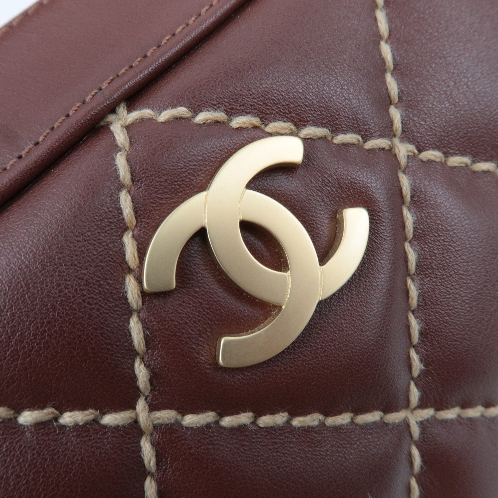 CHANEL Wild Stitch Chain Leather Shoulder Bag Brown