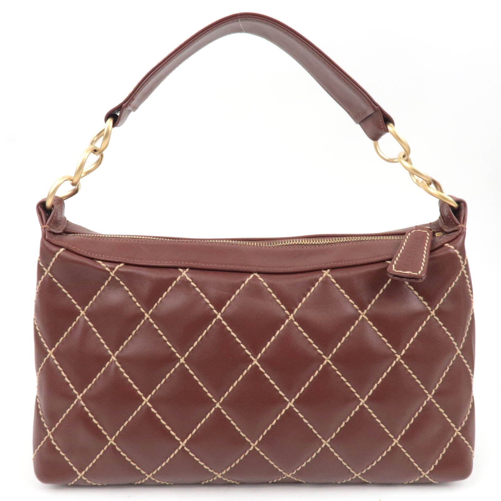 CHANEL Wild Stitch Chain Leather Shoulder Bag Brown