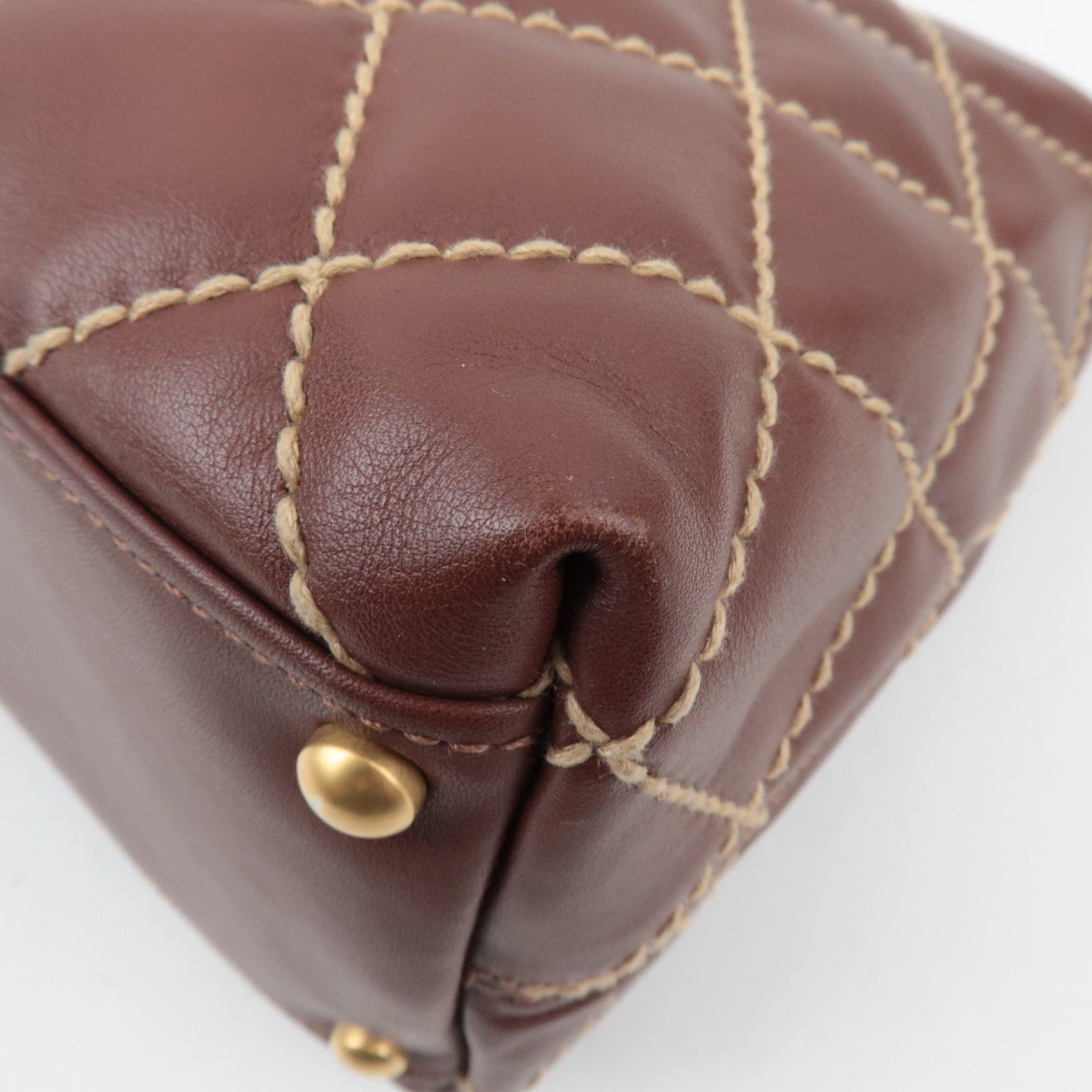 CHANEL Wild Stitch Chain Leather Shoulder Bag Brown