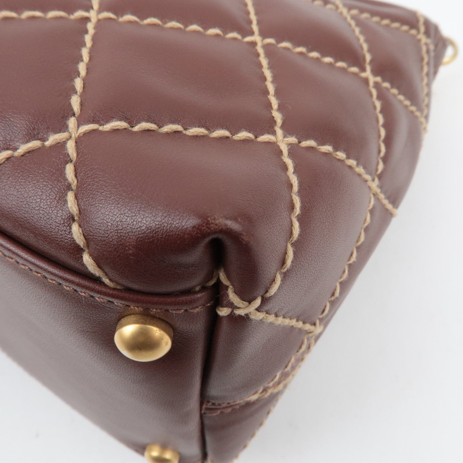 CHANEL Wild Stitch Chain Leather Shoulder Bag Brown