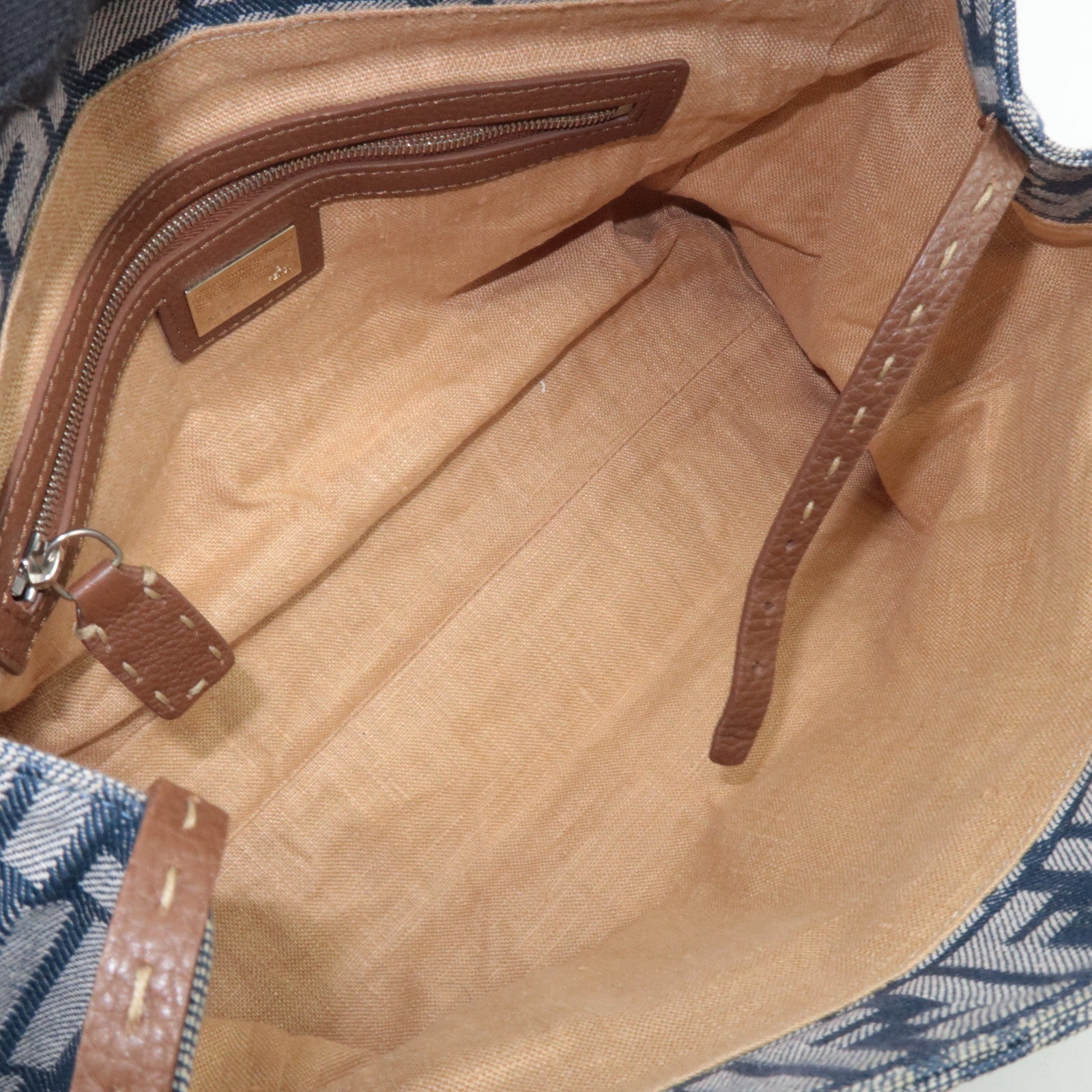 FENDI Selleria Zucca Linda Canvas Leather Handbag Blue 8BR547