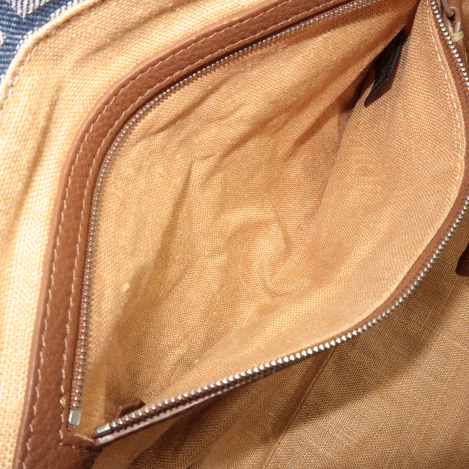 FENDI Selleria Zucca Linda Canvas Leather Handbag Blue 8BR547