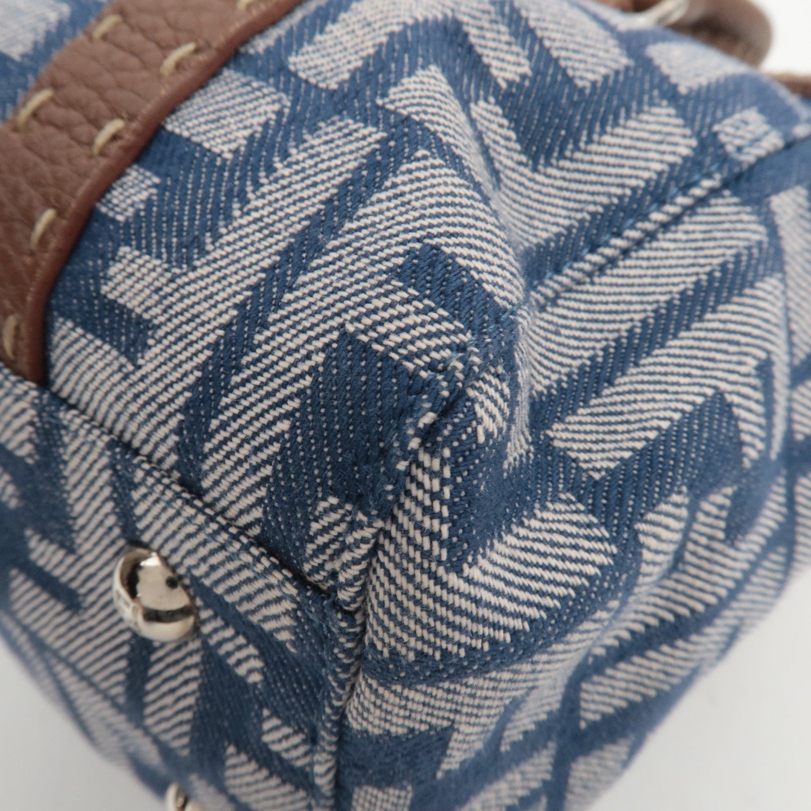 FENDI Selleria Zucca Linda Canvas Leather Handbag Blue 8BR547