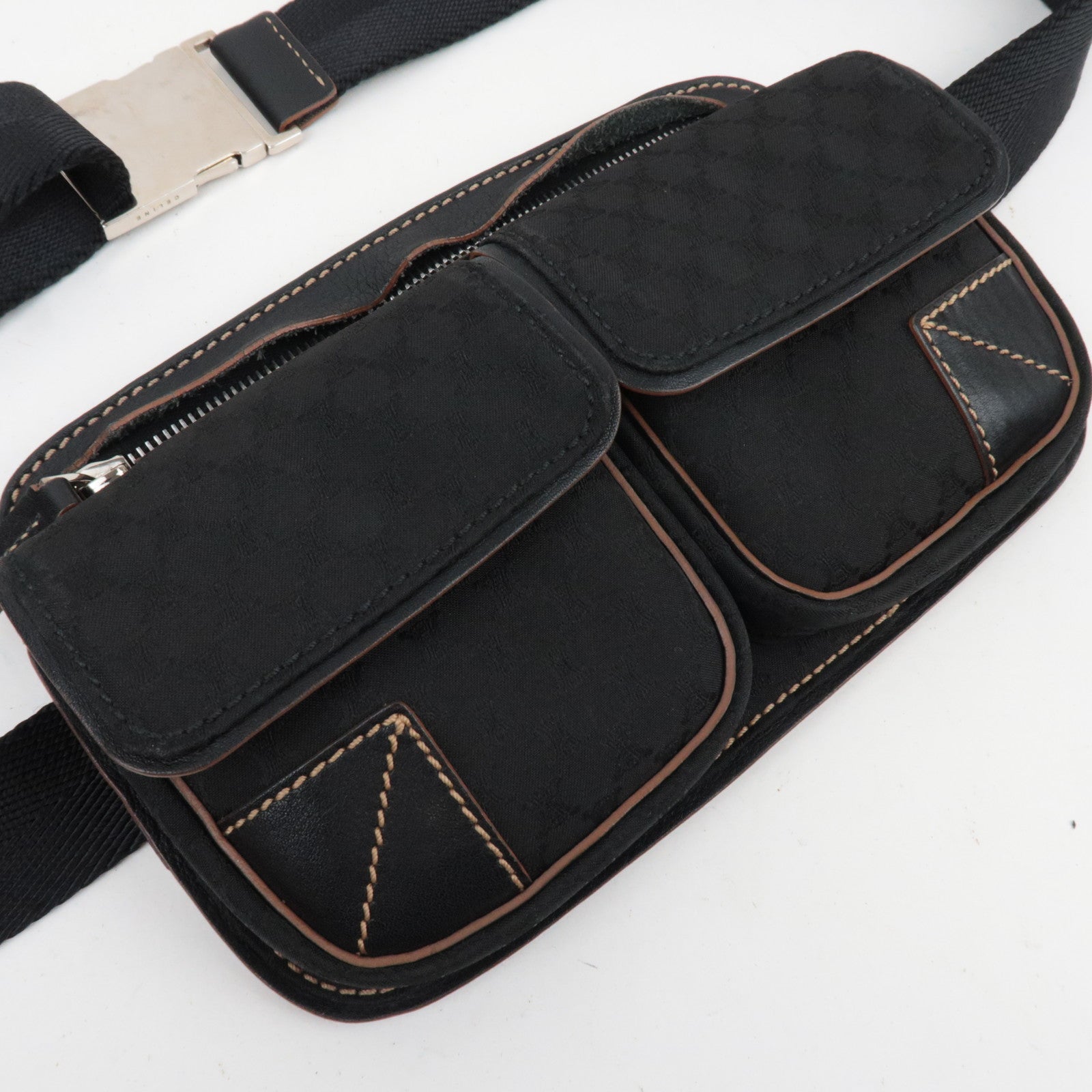 CELINE Macadam Canvas Leather Waist Bag Black