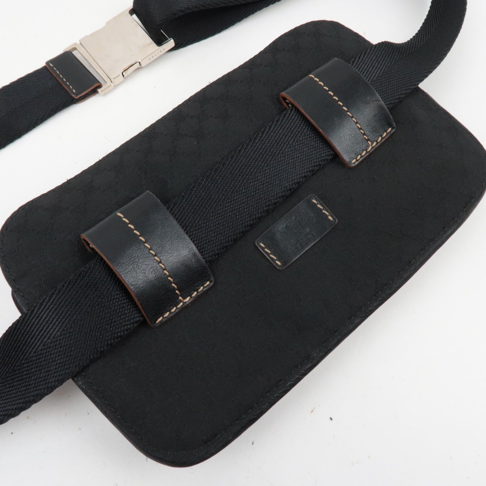 CELINE Macadam Canvas Leather Waist Bag Black