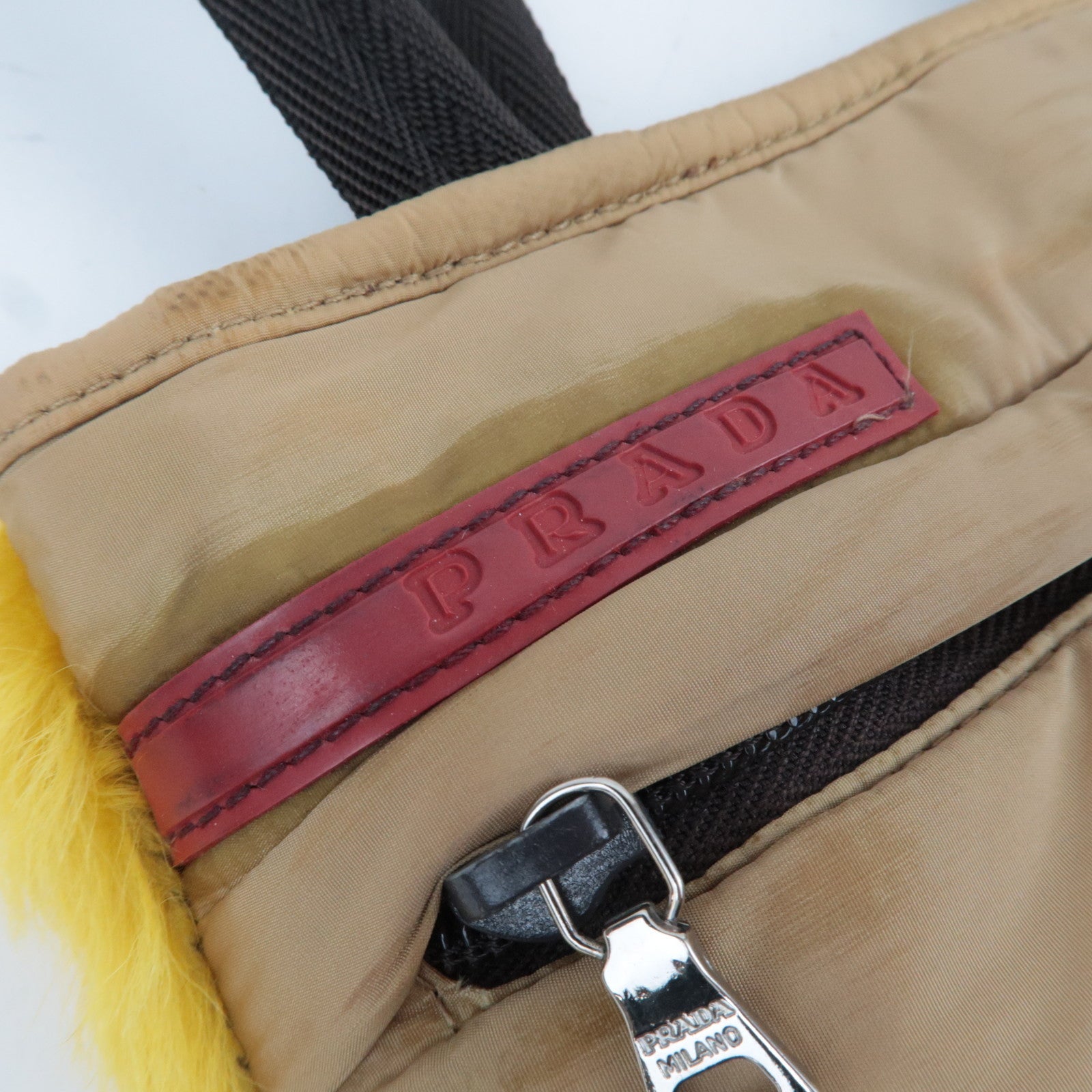 PRADA Prada Sports Handbag Nylon Fur Beige Yellow