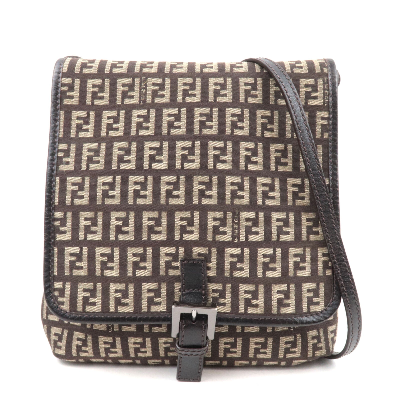 FENDI Zucchino Shoulder Bag Beige Brown 8BT05285578