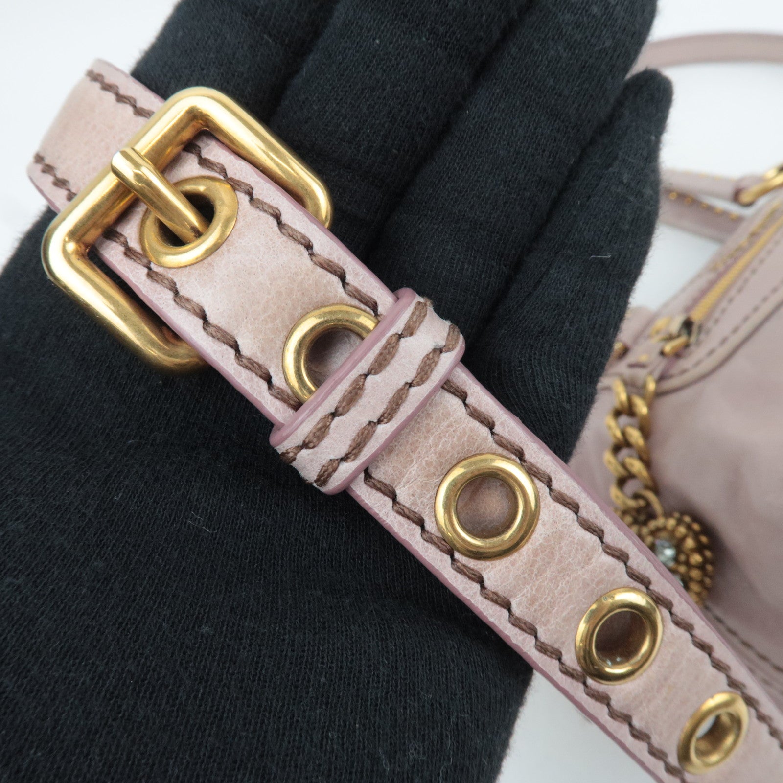 MIU MIU Studs 2Way Pink Shoulder Bag with Heart Charm