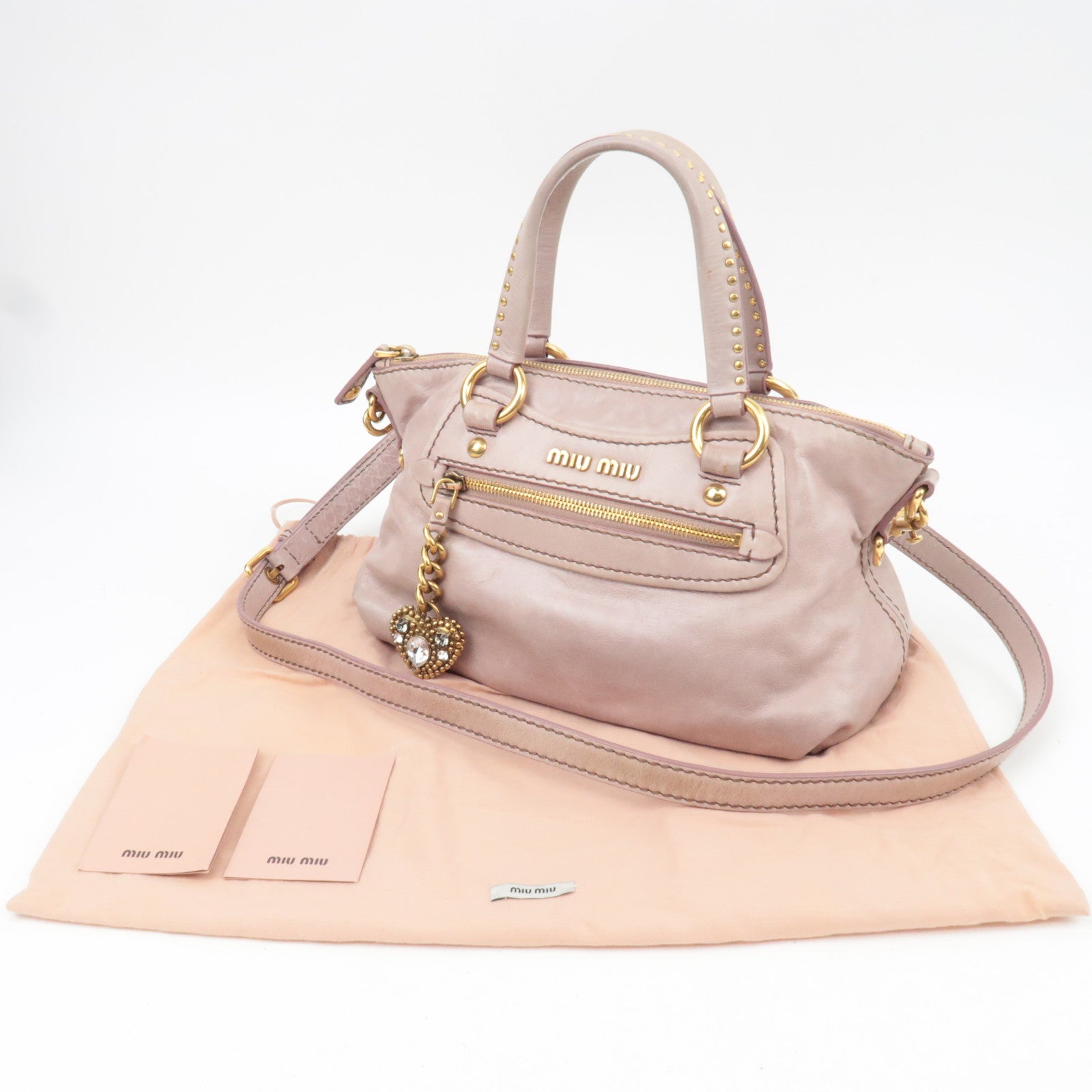 MIU MIU Studs 2Way Pink Shoulder Bag with Heart Charm