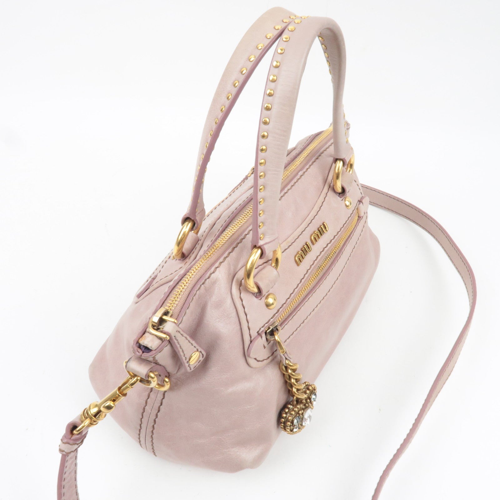 MIU MIU Studs 2Way Pink Shoulder Bag with Heart Charm